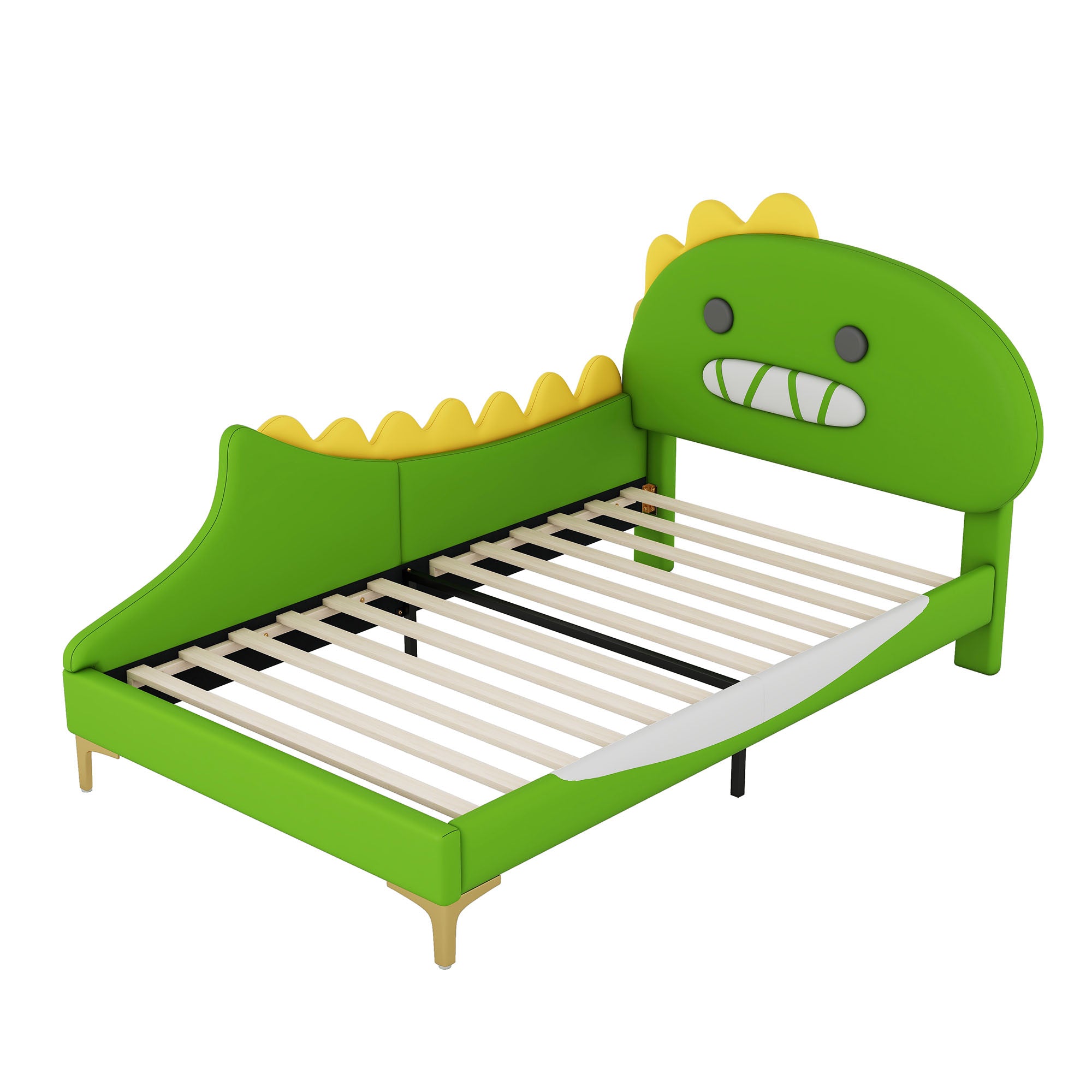 Logidon kinderbed 90x200 cm cartoon dinosaurus hoofdeinde kunstleer groen