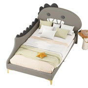 Logidon 90x200 cm kinderbed dinosaurus hoofdbord grijs plat bed