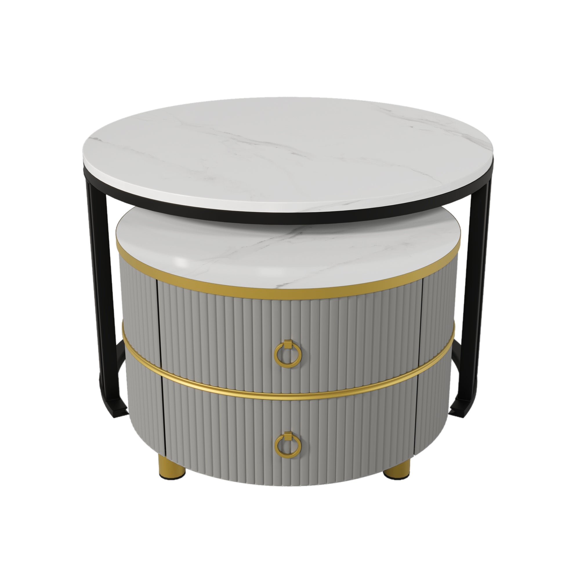 Logidon 2-in-1 ronde MDF salontafelset grijs glanzend blad 70x70 + 50x50 cm