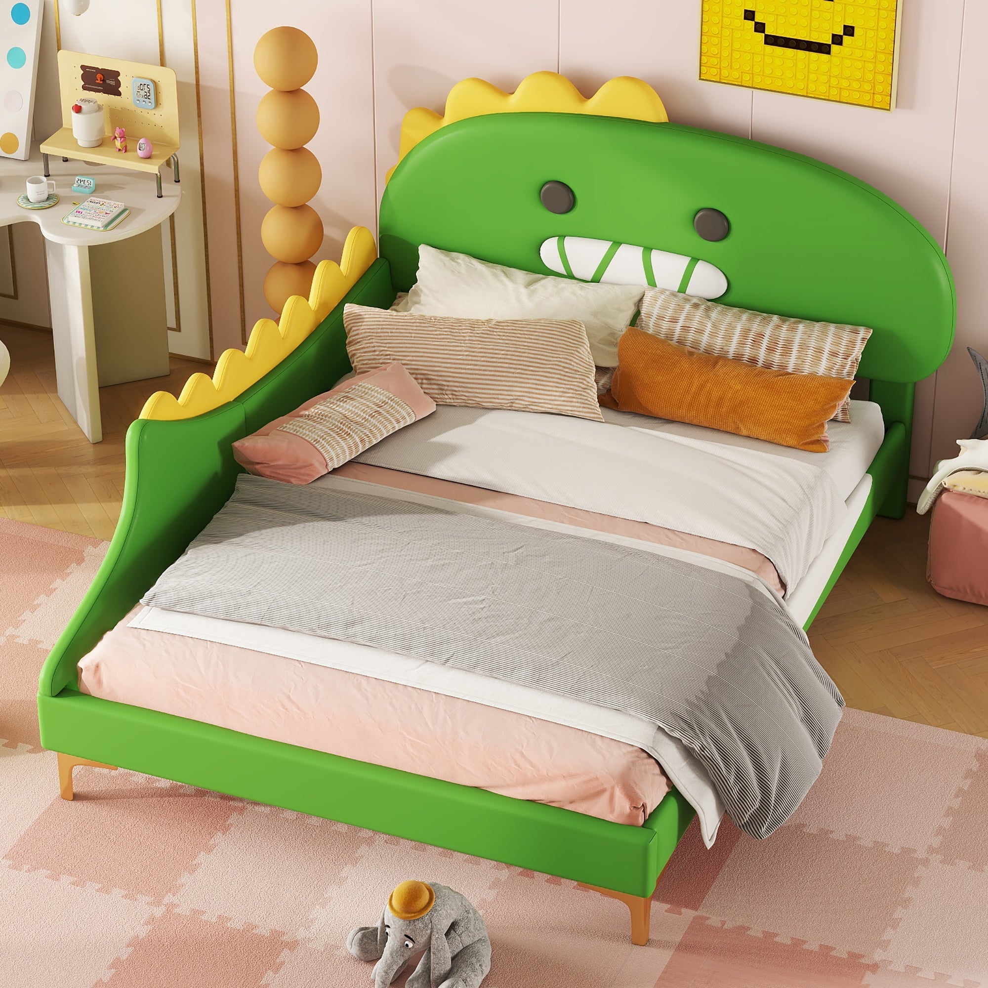 Logidon Dino kinderbed 140x200cm groene cartoon dinosaurusvorm