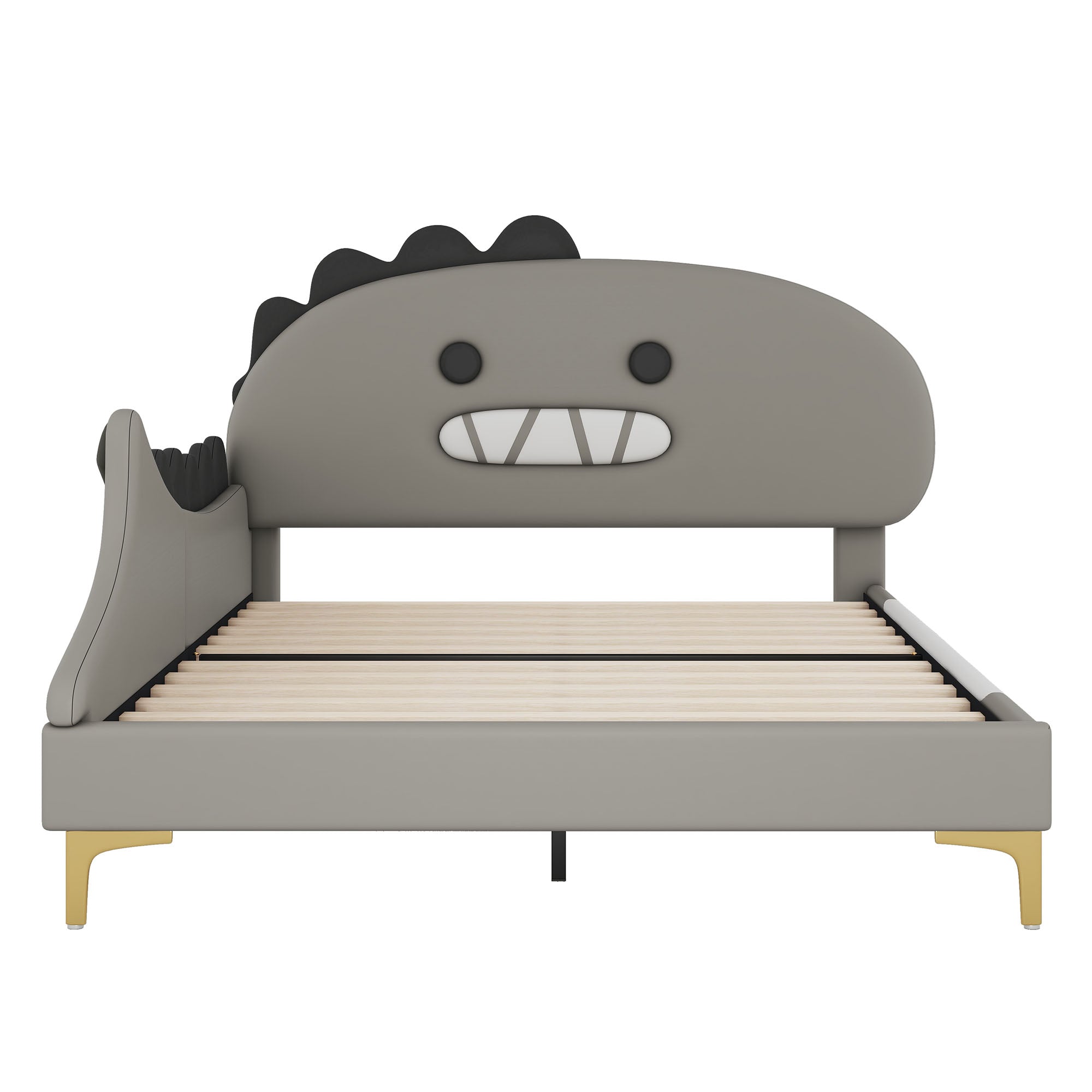 Logidon kinderbed 140x200 grijs dinosaurusvormig plat bed PU-materiaal