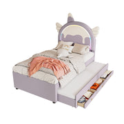 Logidon unicorn children's bed 90x200 cm, pull-out trundle bed, purple