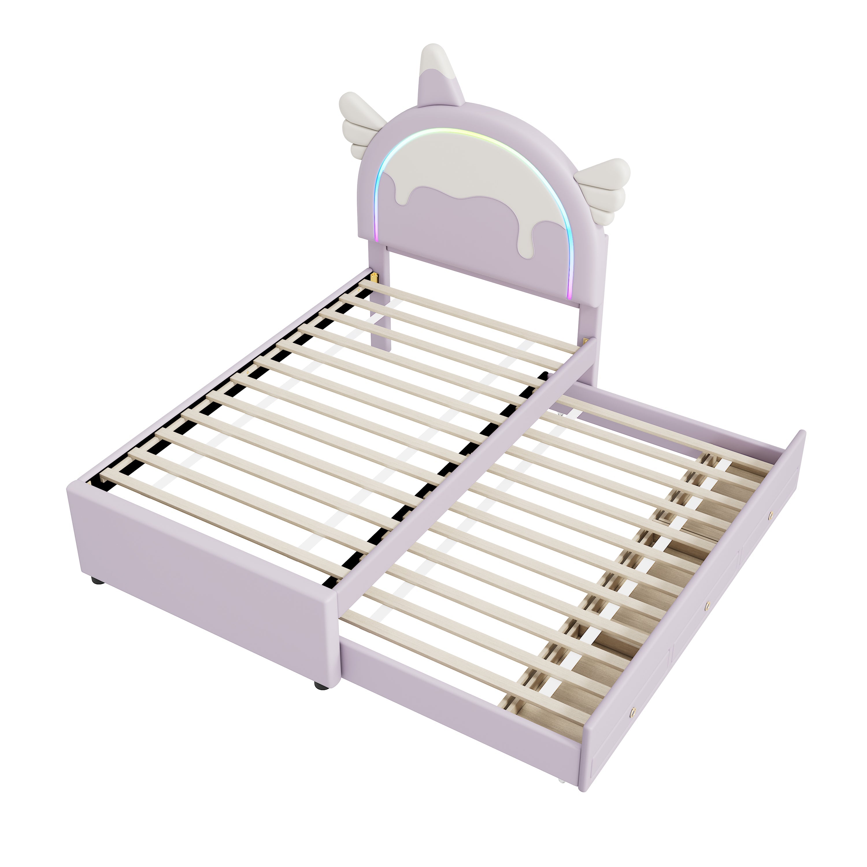 Logidon unicorn children's bed 90x200 cm, pull-out trundle bed, purple