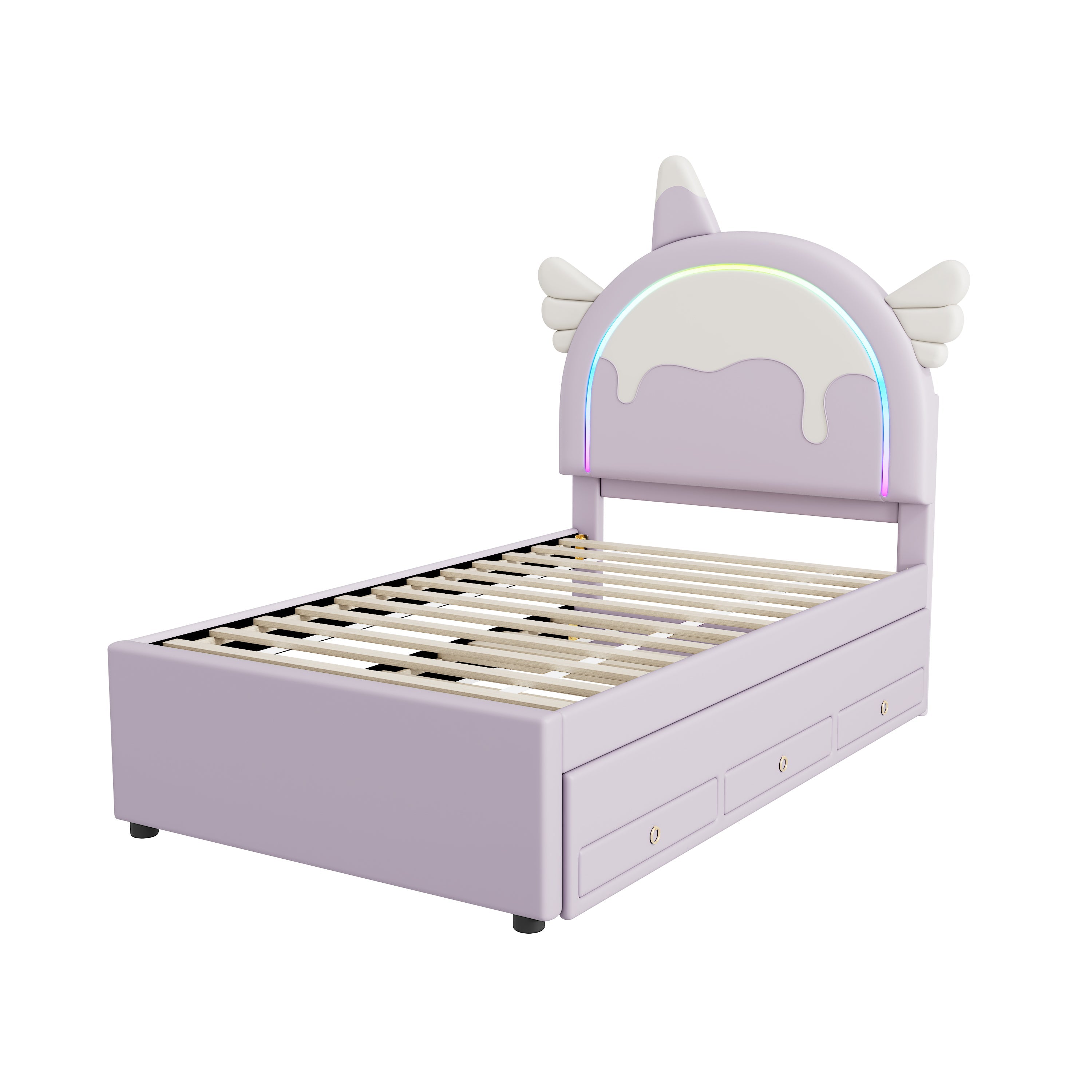 Logidon unicorn children's bed 90x200 cm, pull-out trundle bed, purple