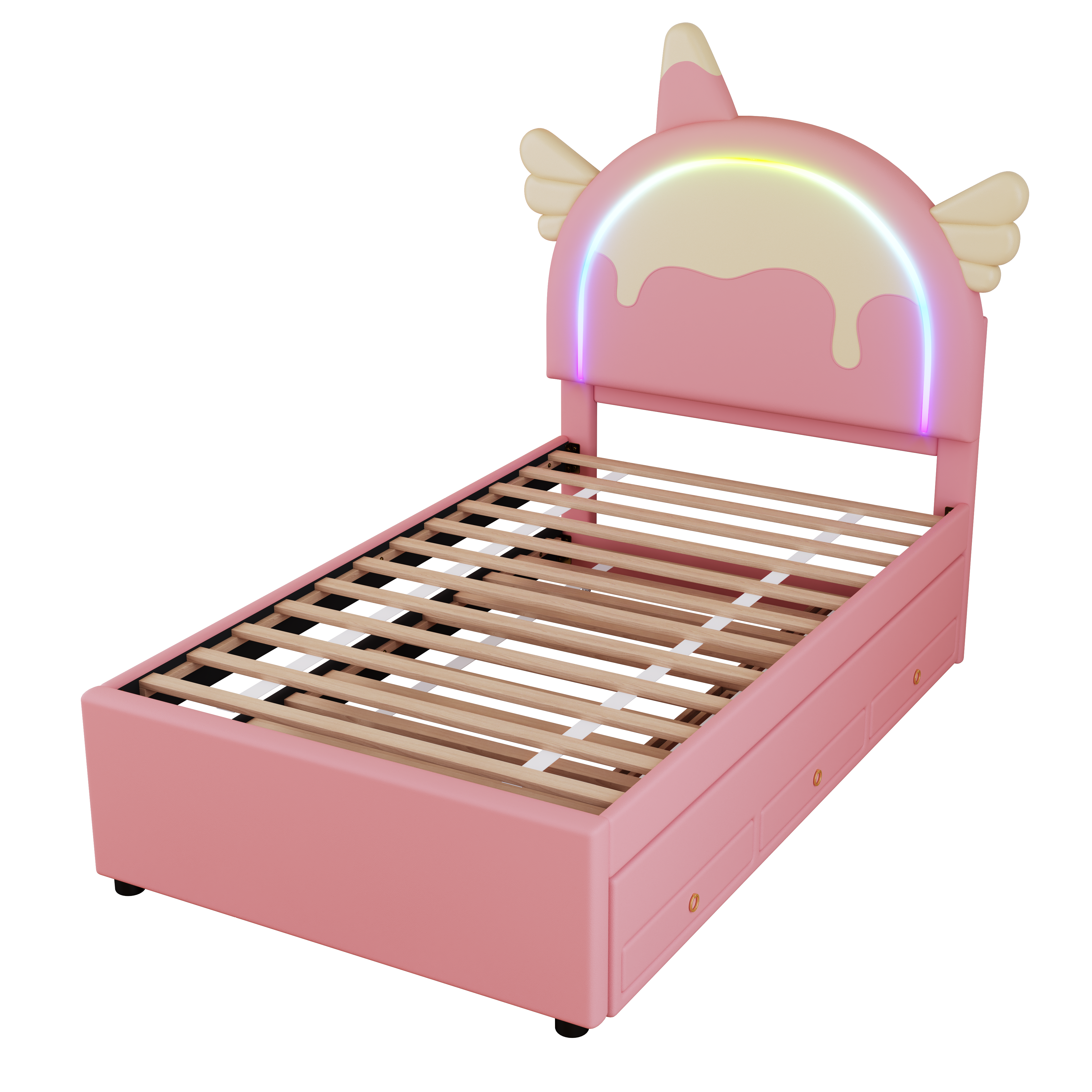 Logidon Eenhoorn Kinderbed 90x200 cm Roze Uitschuifbaar opklapbed