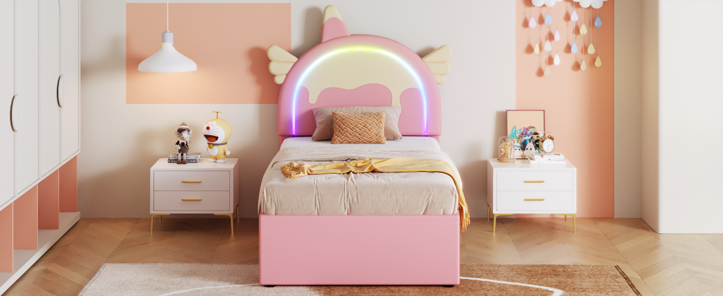 Logidon Eenhoorn Kinderbed 90x200 cm Roze Uitschuifbaar opklapbed