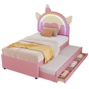 Logidon Eenhoorn Kinderbed 90x200 cm Roze Uitschuifbaar opklapbed