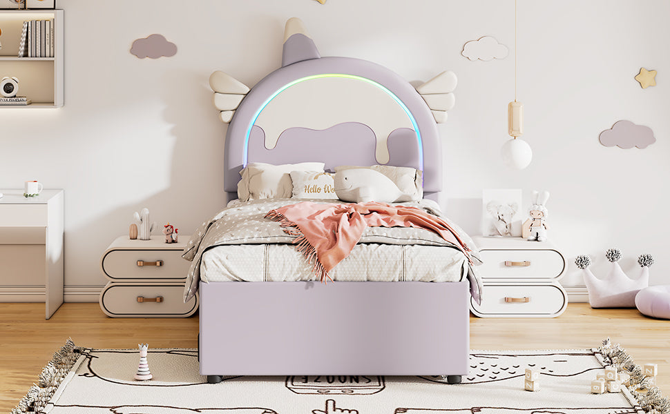 Logidon unicorn children's bed 90x200 cm, pull-out trundle bed, purple