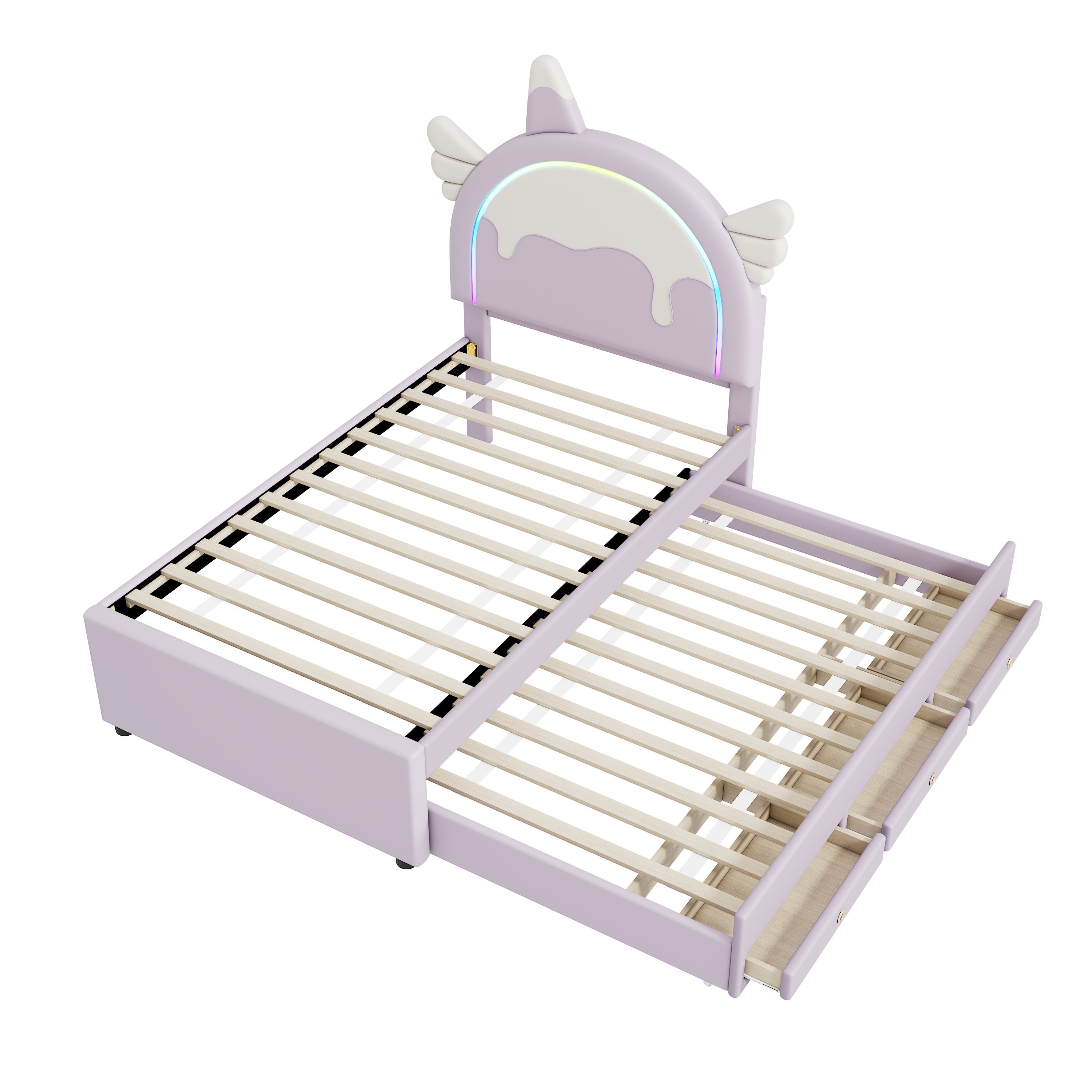 Logidon unicorn children's bed 90x200 cm, pull-out trundle bed, purple