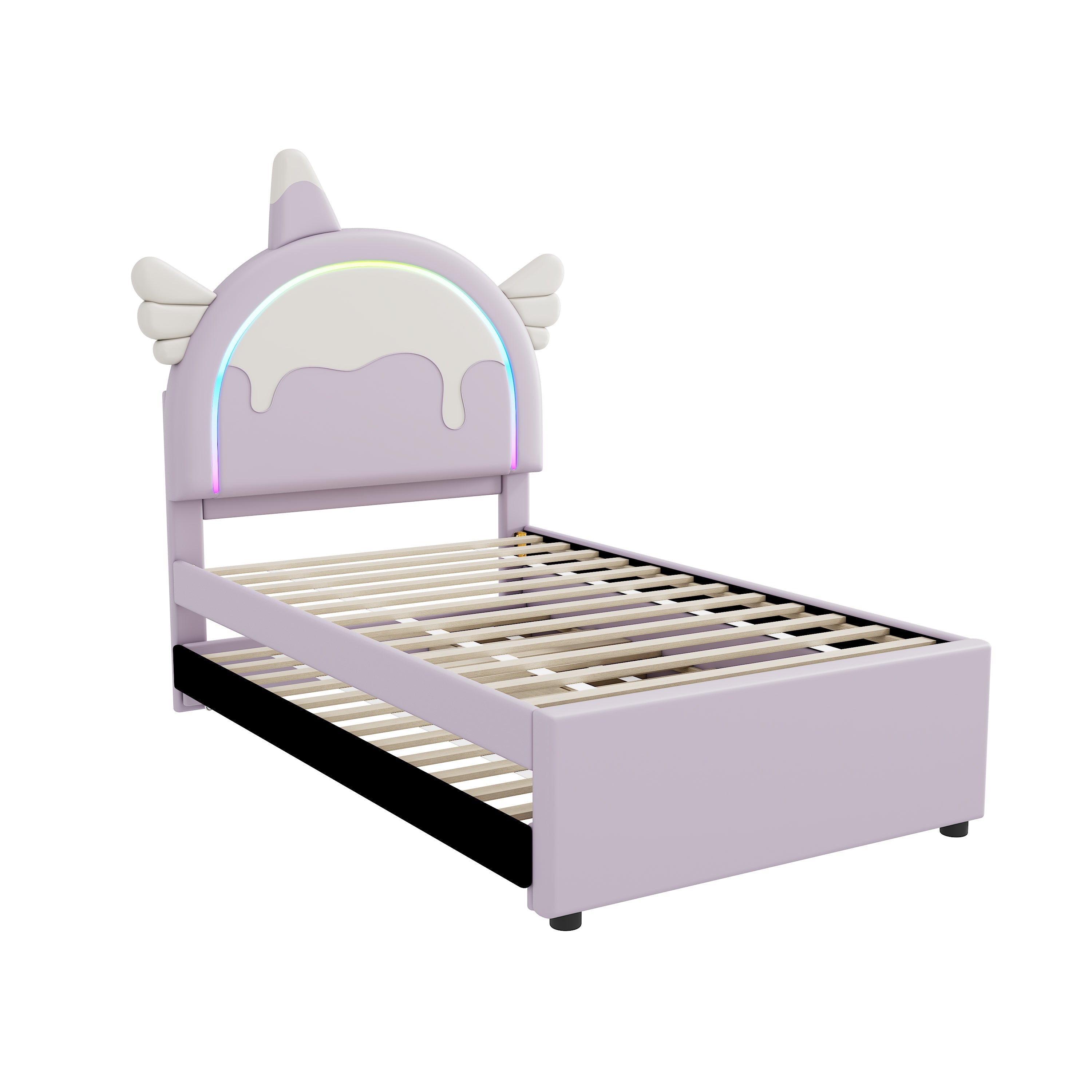 Logidon unicorn children's bed 90x200 cm, pull-out trundle bed, purple