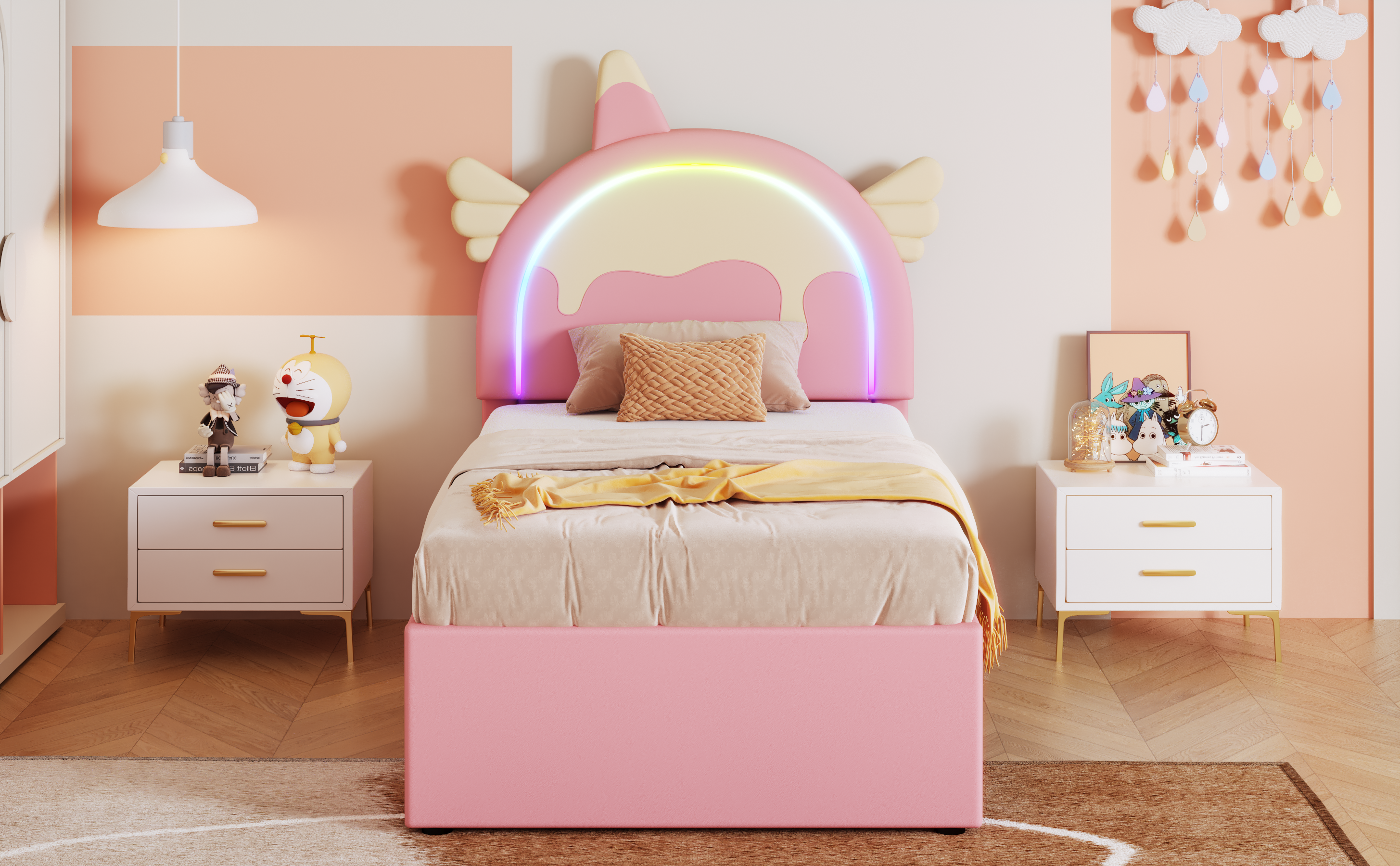 Logidon Eenhoorn Kinderbed 90x200 cm Roze Uitschuifbaar opklapbed