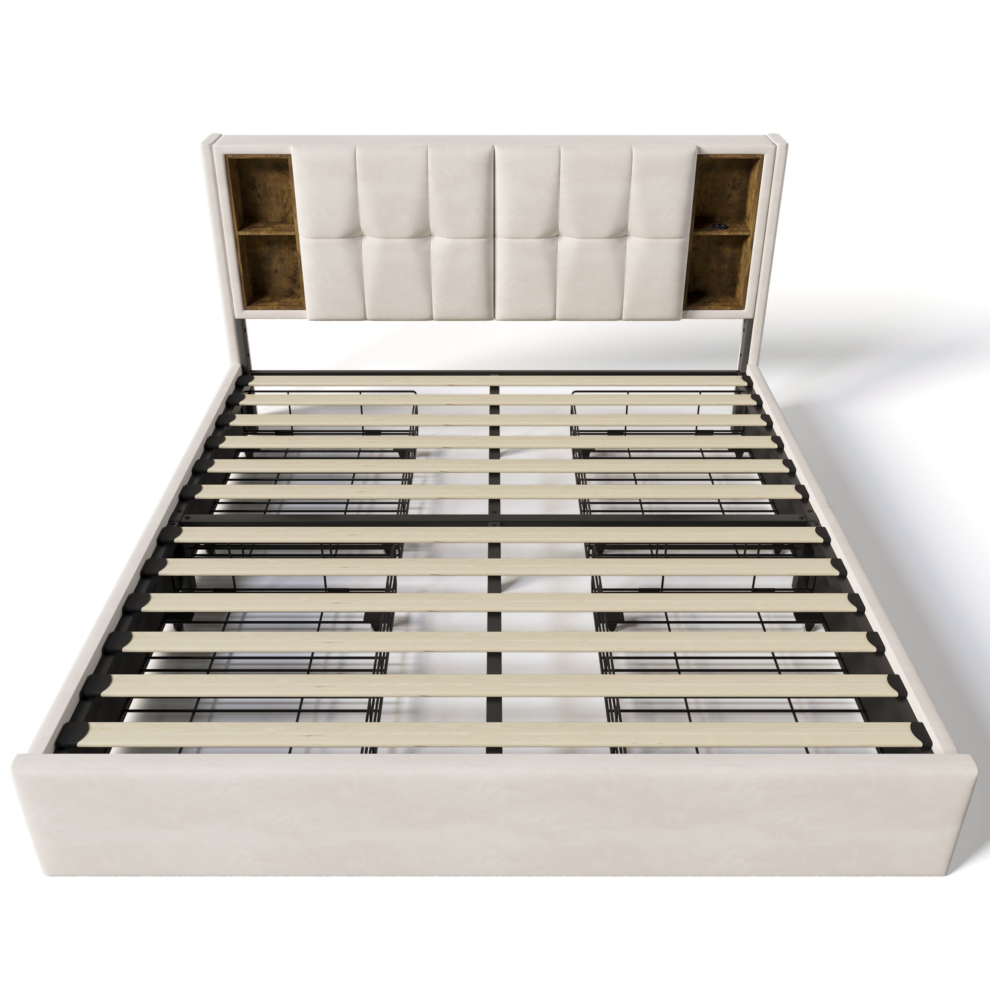 Logidon tweepersoonsbed met draadloos opladen USB C en 4 lades beige
