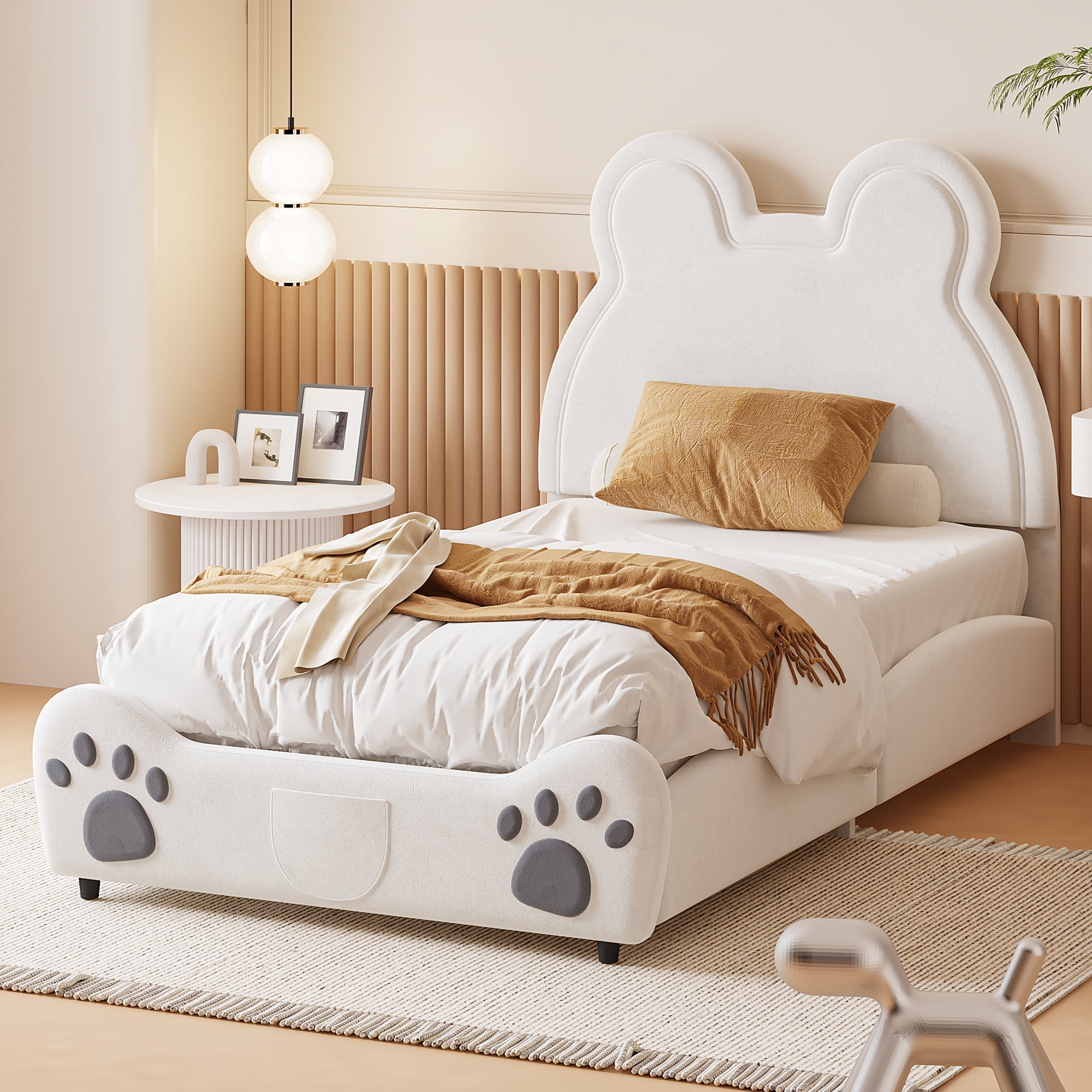 Logidon gestoffeerd bed beervorm 90x200 centimeter wit velours