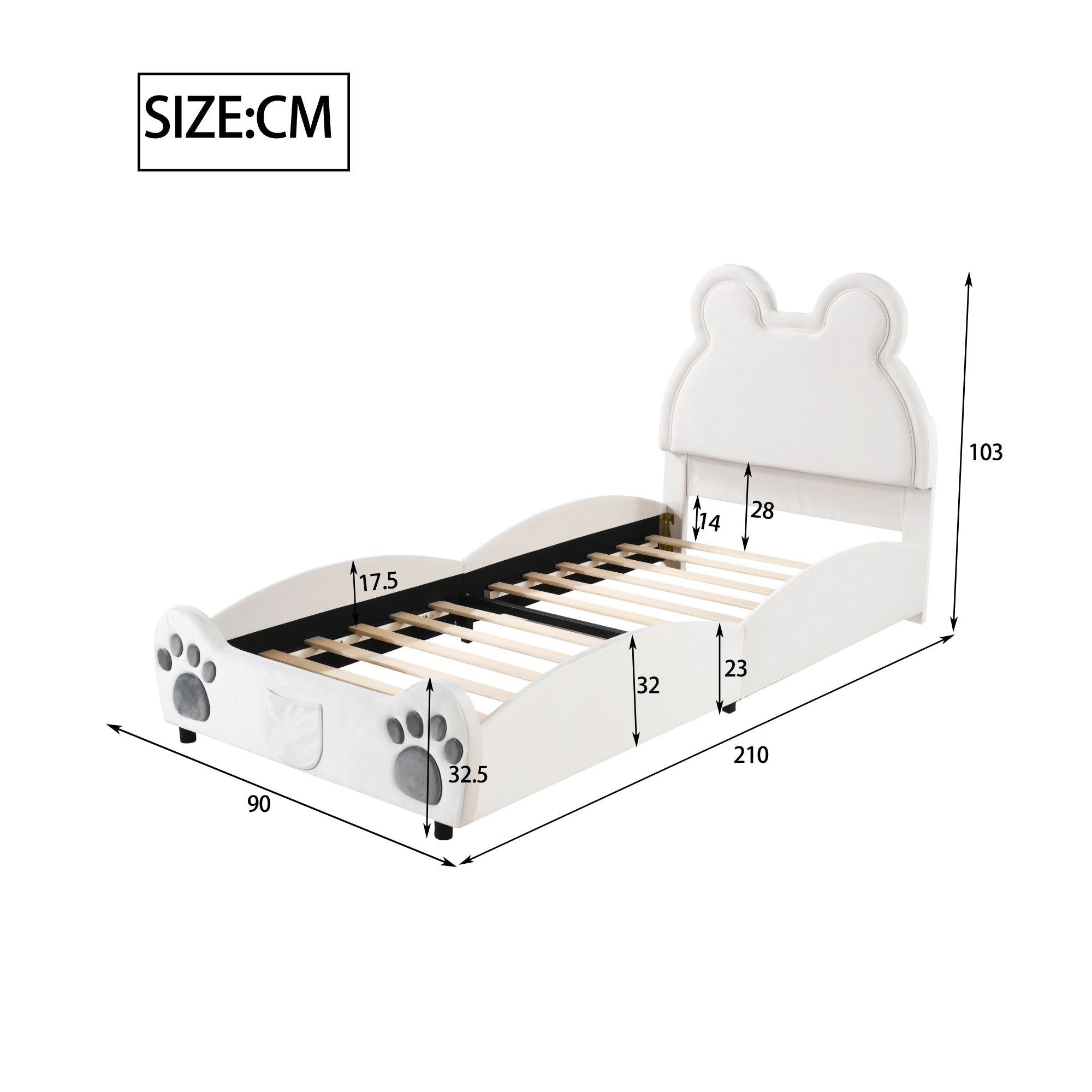 Logidon gestoffeerd bed beervorm 90x200 centimeter wit velours