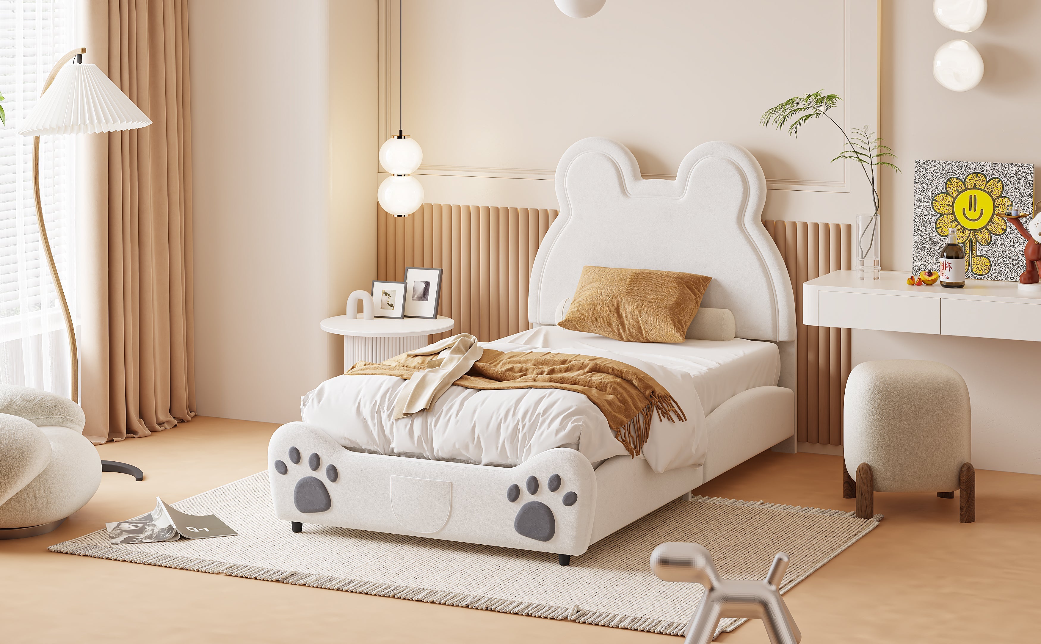 Logidon gestoffeerd bed beervorm 90x200 centimeter wit velours