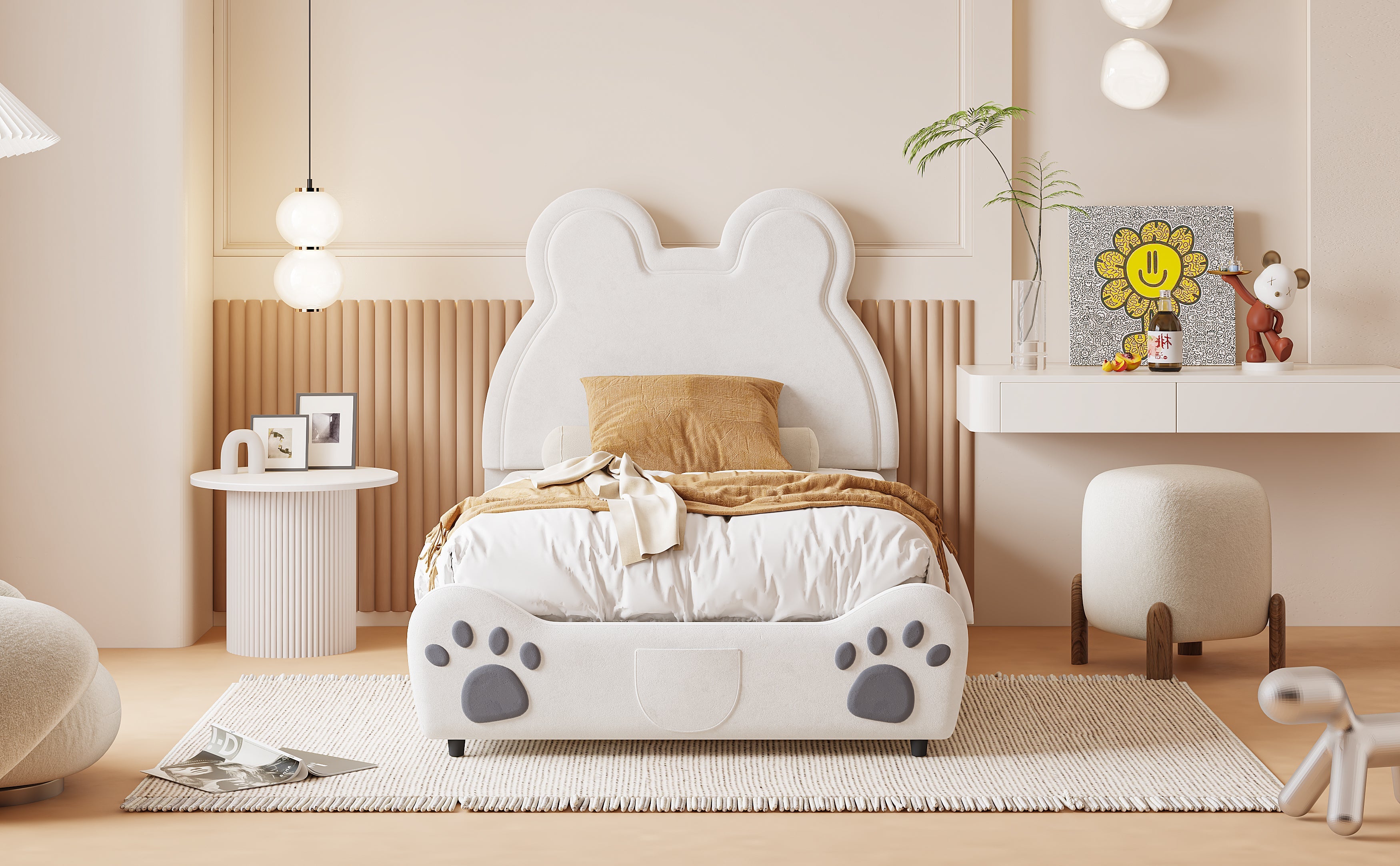 Logidon gestoffeerd bed beervorm 90x200 centimeter wit velours