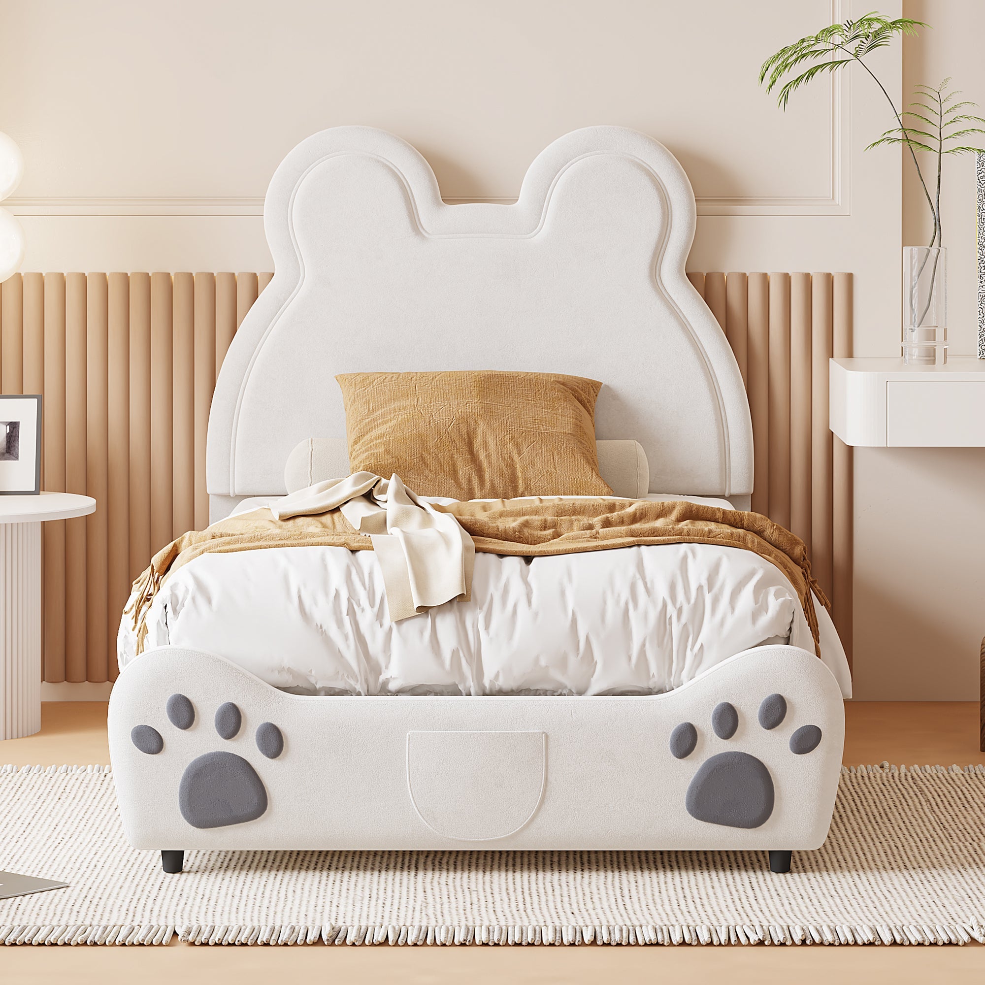 Logidon gestoffeerd bed beervorm 90x200 centimeter wit velours