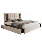 Logidon tweepersoonsbed met draadloos opladen USB C en 4 lades beige
