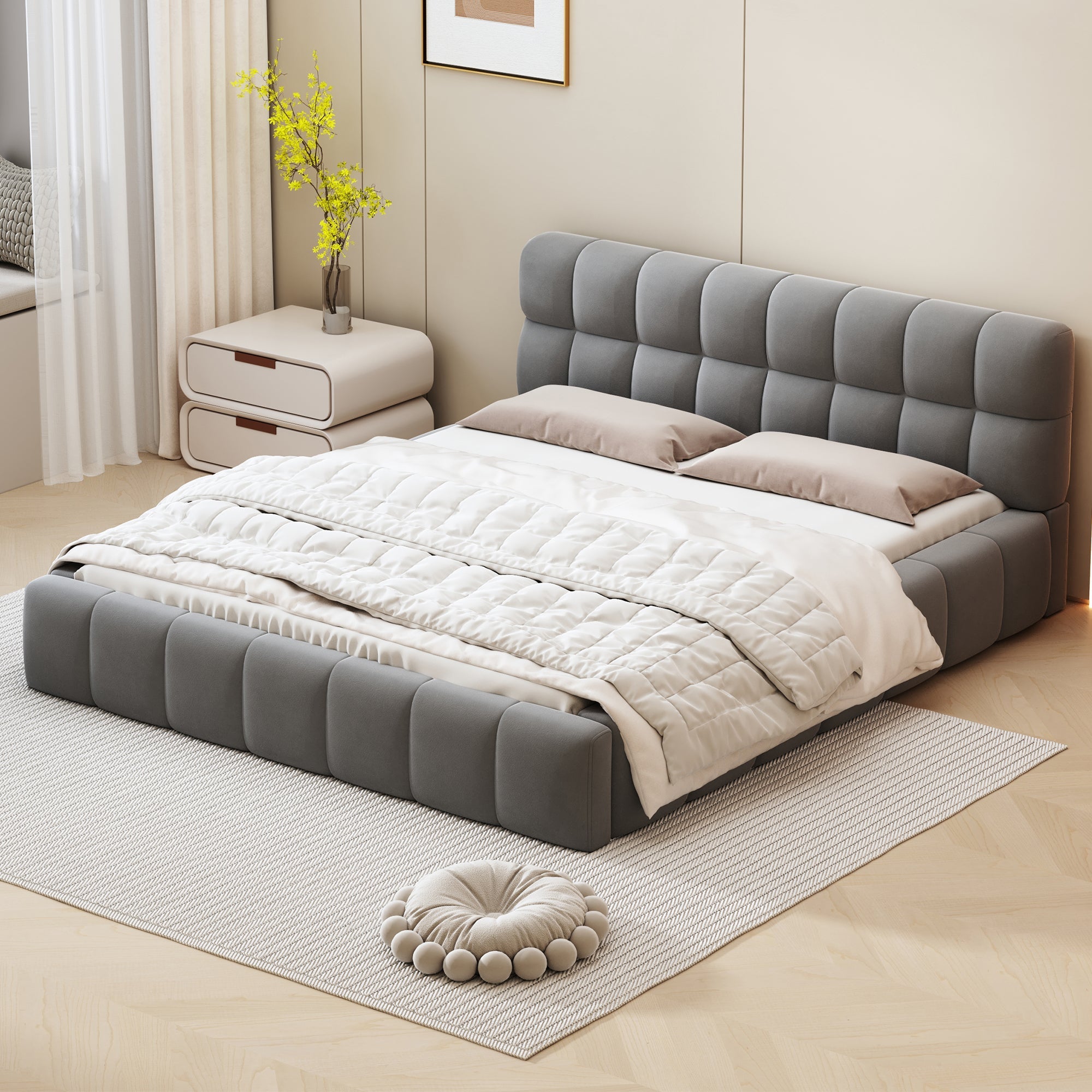 Logidon gestoffeerd bed 140x190 cm grijze stof met gestoffeerde rand