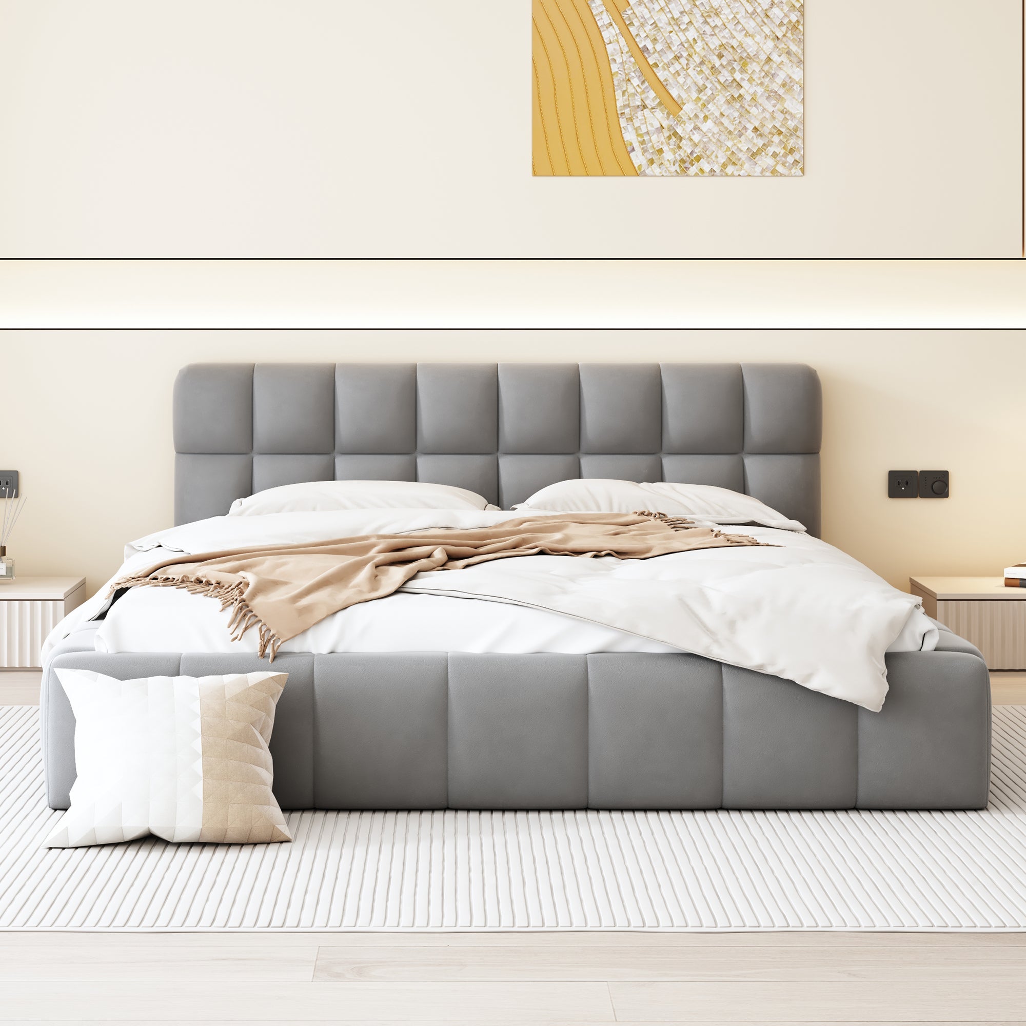 Logidon gestoffeerd bed 140x190 cm grijze stof met gestoffeerde rand