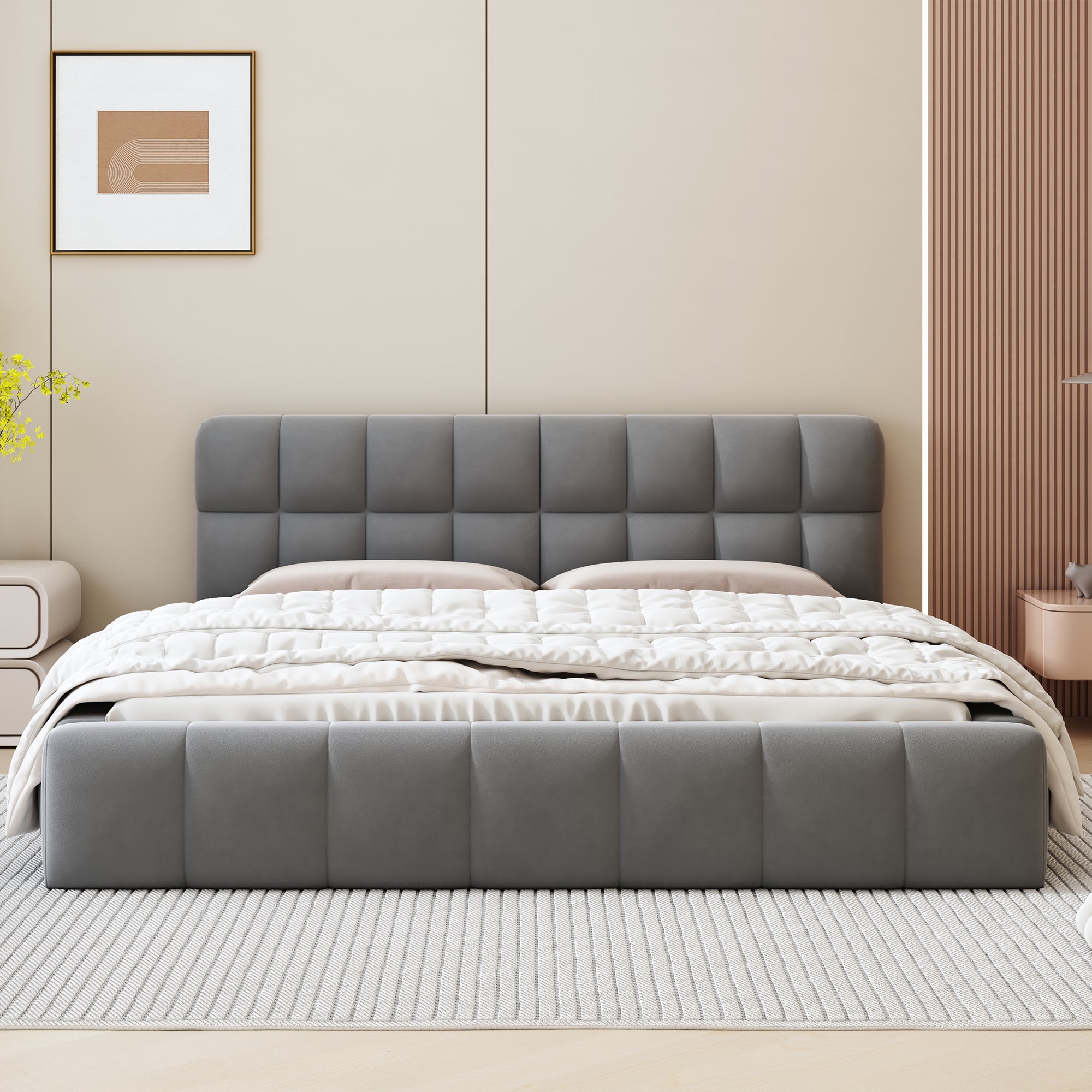 Logidon gestoffeerd bed 140x190 cm grijze stof met gestoffeerde rand