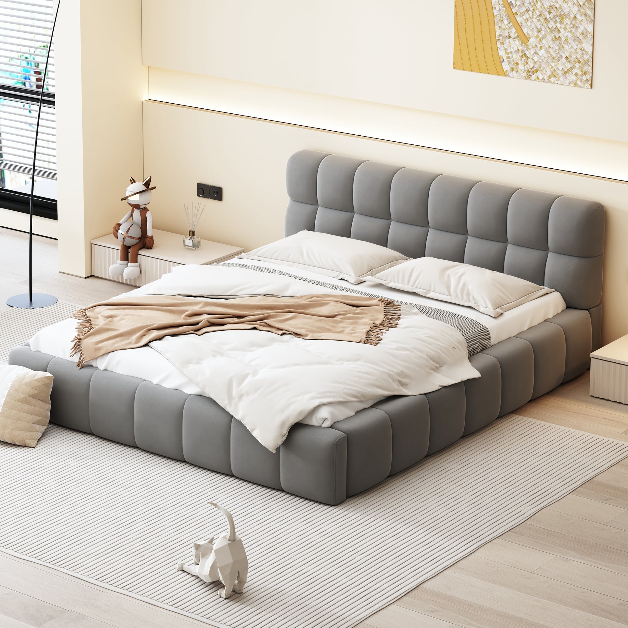 Logidon gestoffeerd bed 140x190 cm grijze stof met gestoffeerde rand