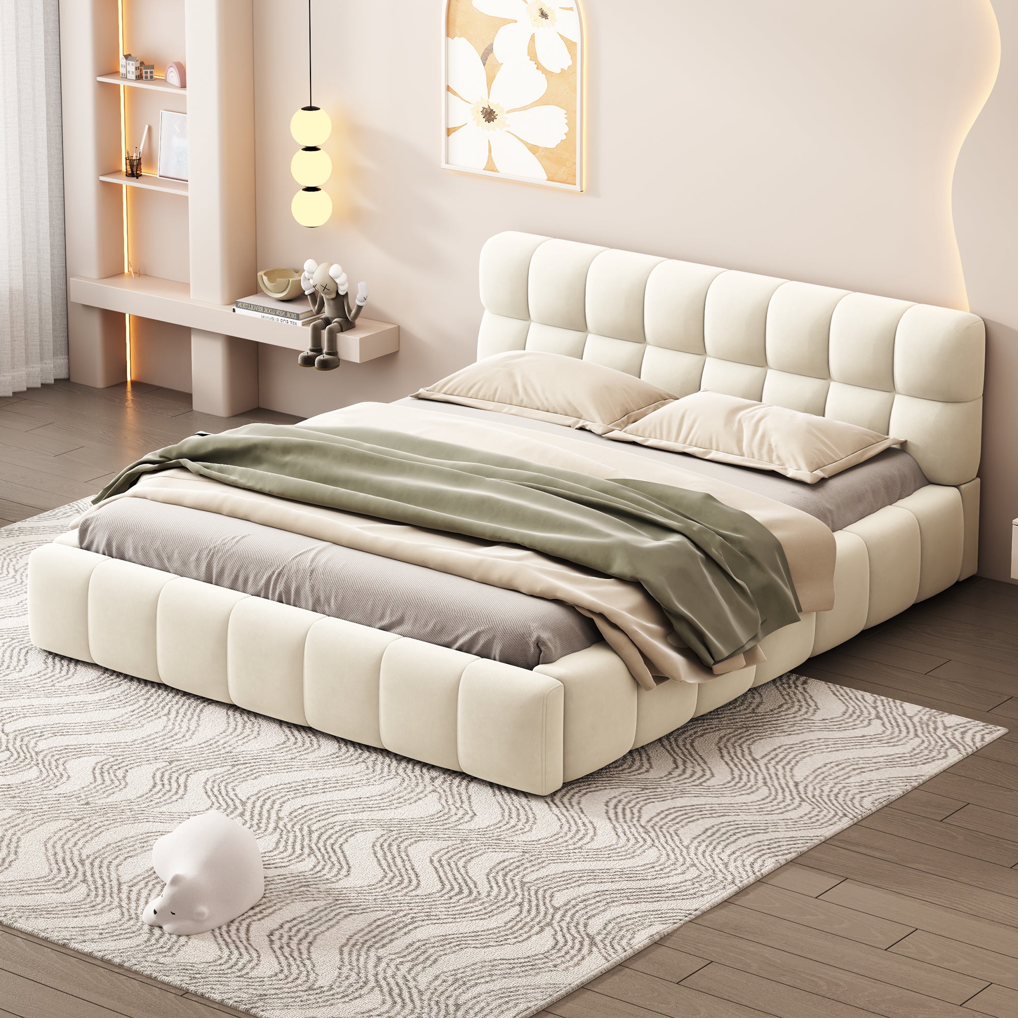 Logidon gestoffeerd bed 140x190 cm beige met hoofdbord elegant design