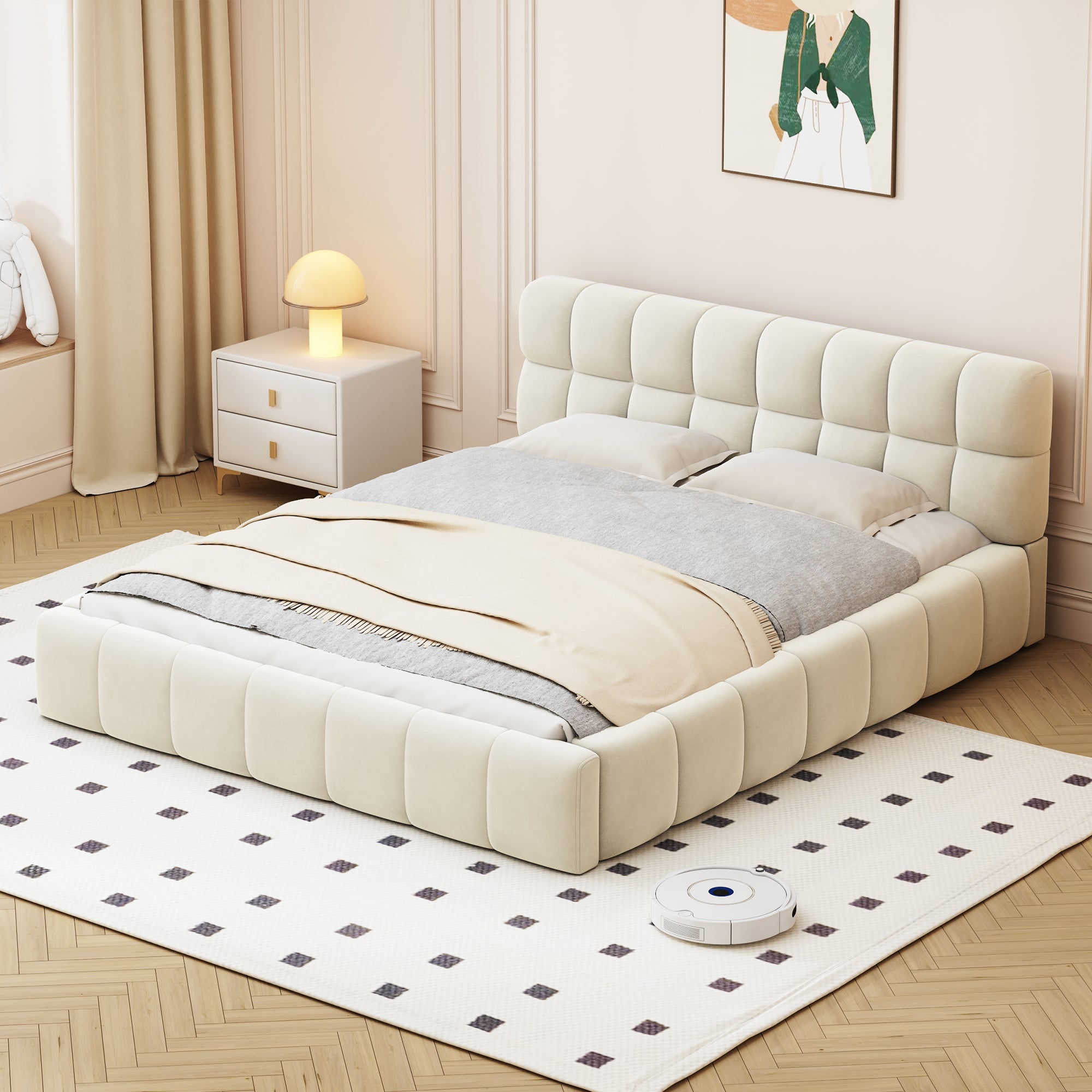 Logidon gestoffeerd bed 140x190 cm beige met hoofdbord elegant design