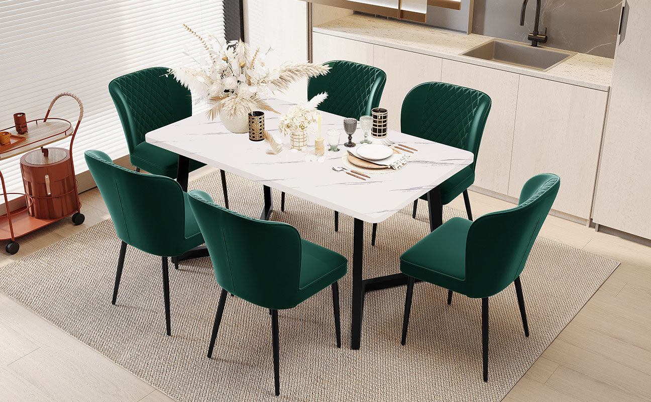 Logidon eetkamerstoelen set van 6 donkergroene fluwelen gestoffeerde stoelen met metalen frame