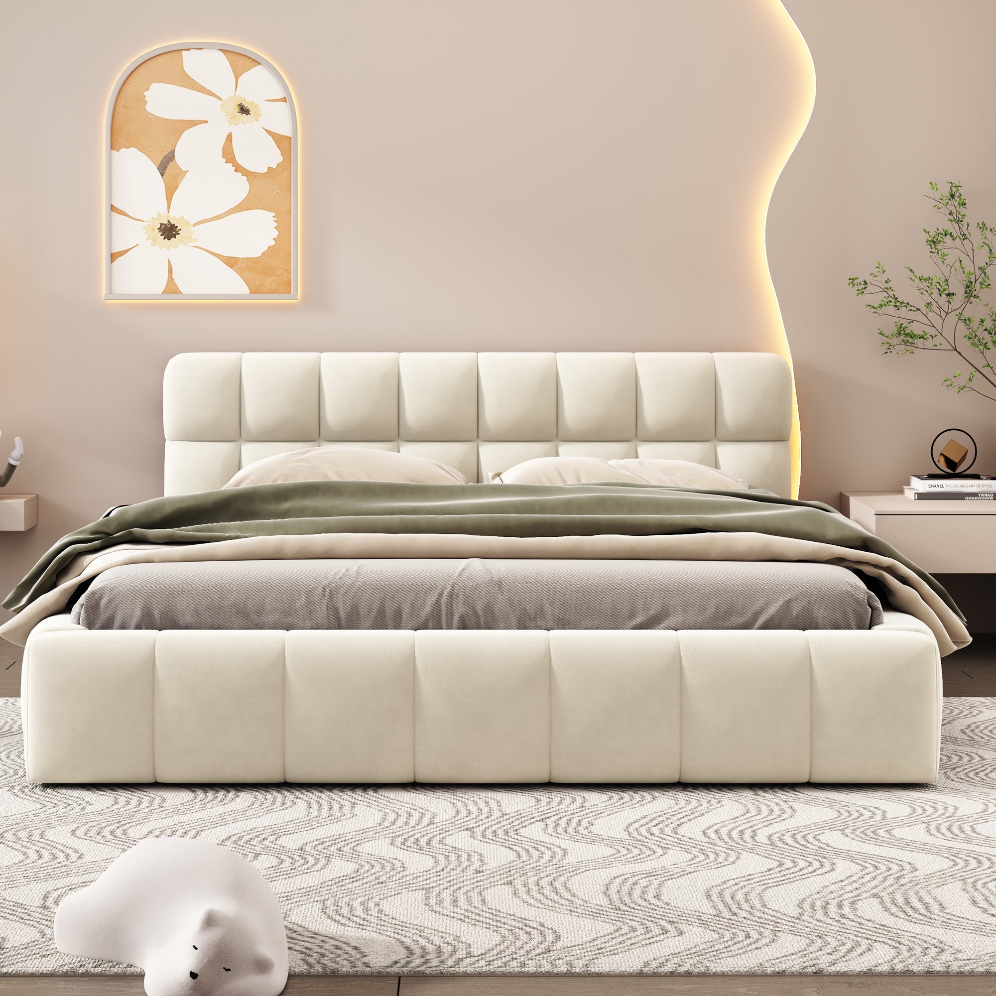 Logidon gestoffeerd bed 140x190 cm beige met hoofdbord elegant design