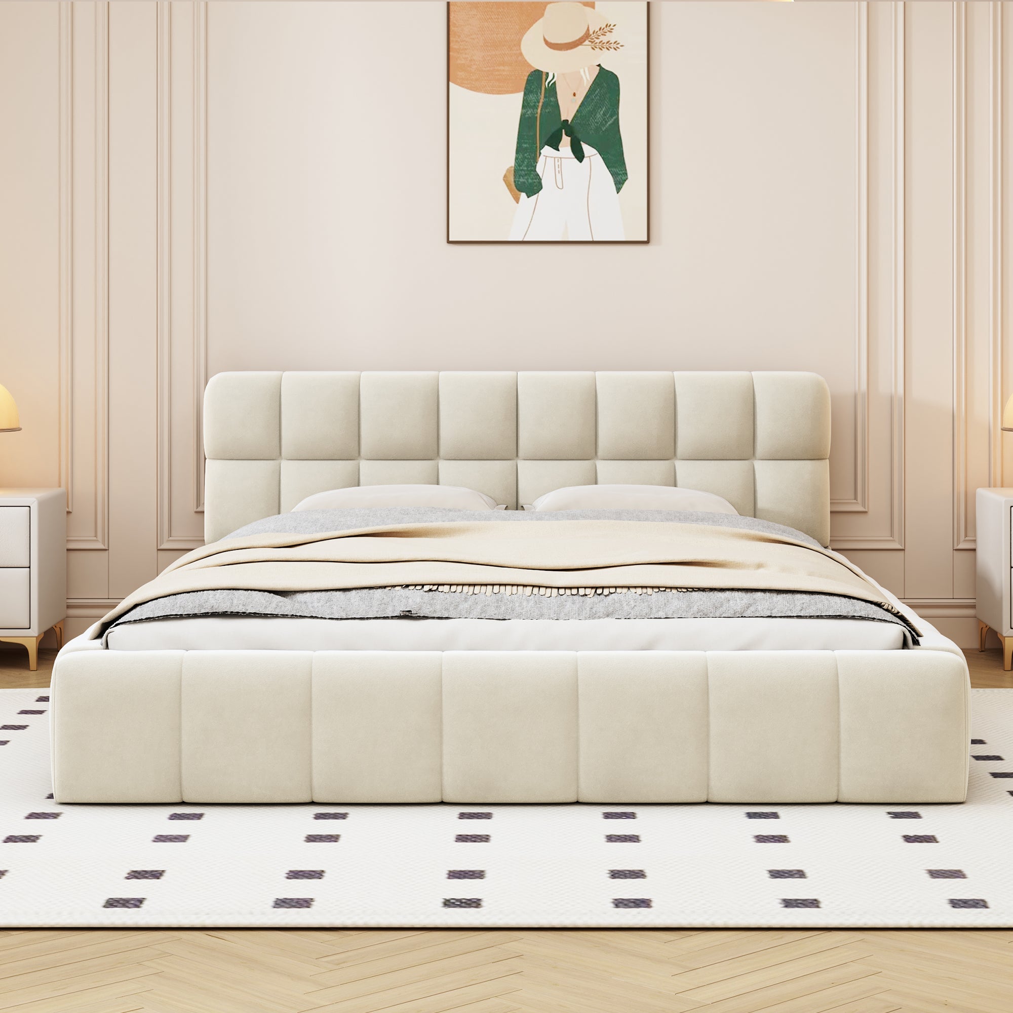 Logidon gestoffeerd bed 140x190 cm beige met hoofdbord elegant design
