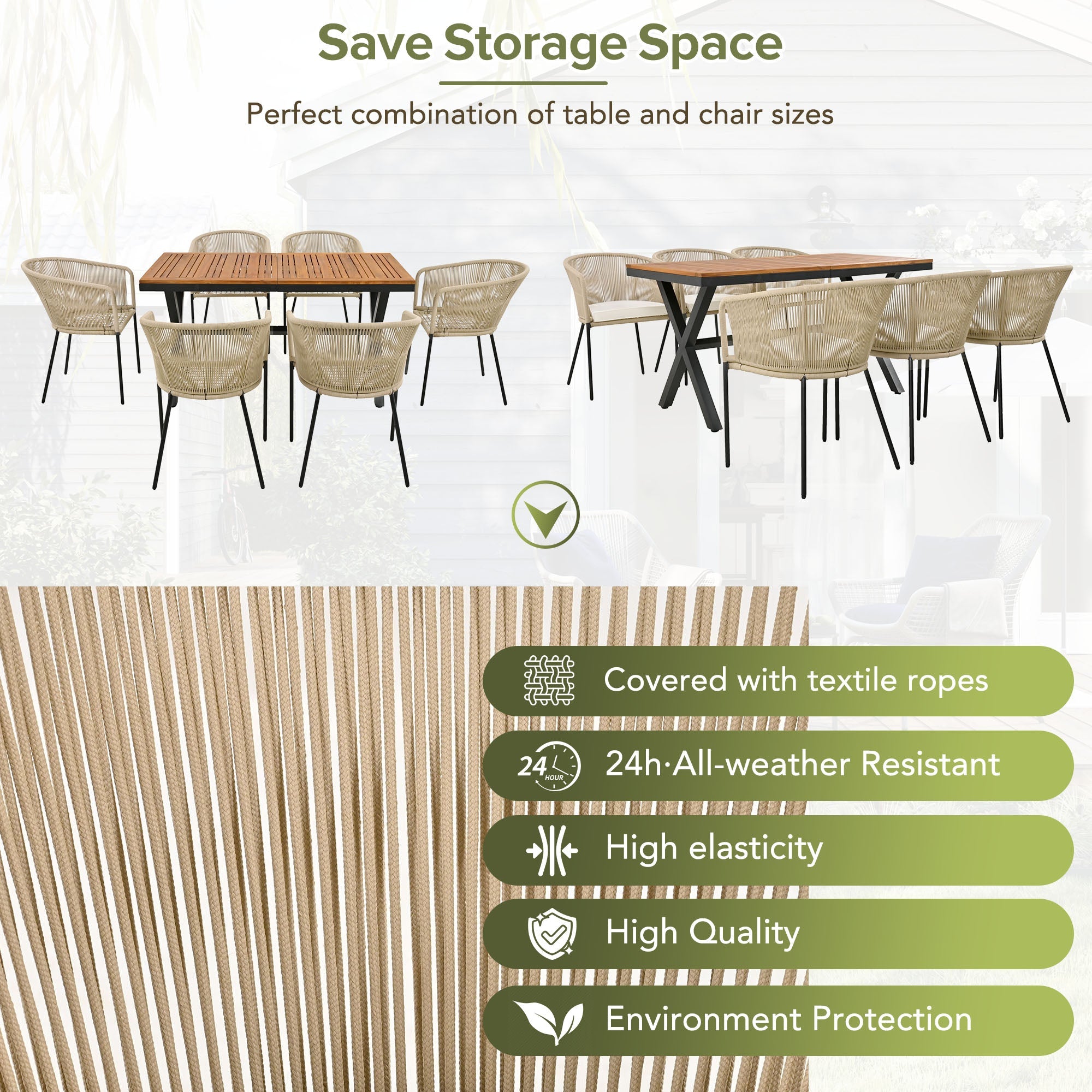 Logidon Tuineetset 7-delig Rope Lounge met acaciahouten tafel beige kussens