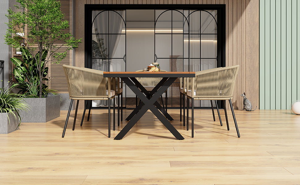 Logidon Tuineetset 7-delig Rope Lounge met acaciahouten tafel beige kussens