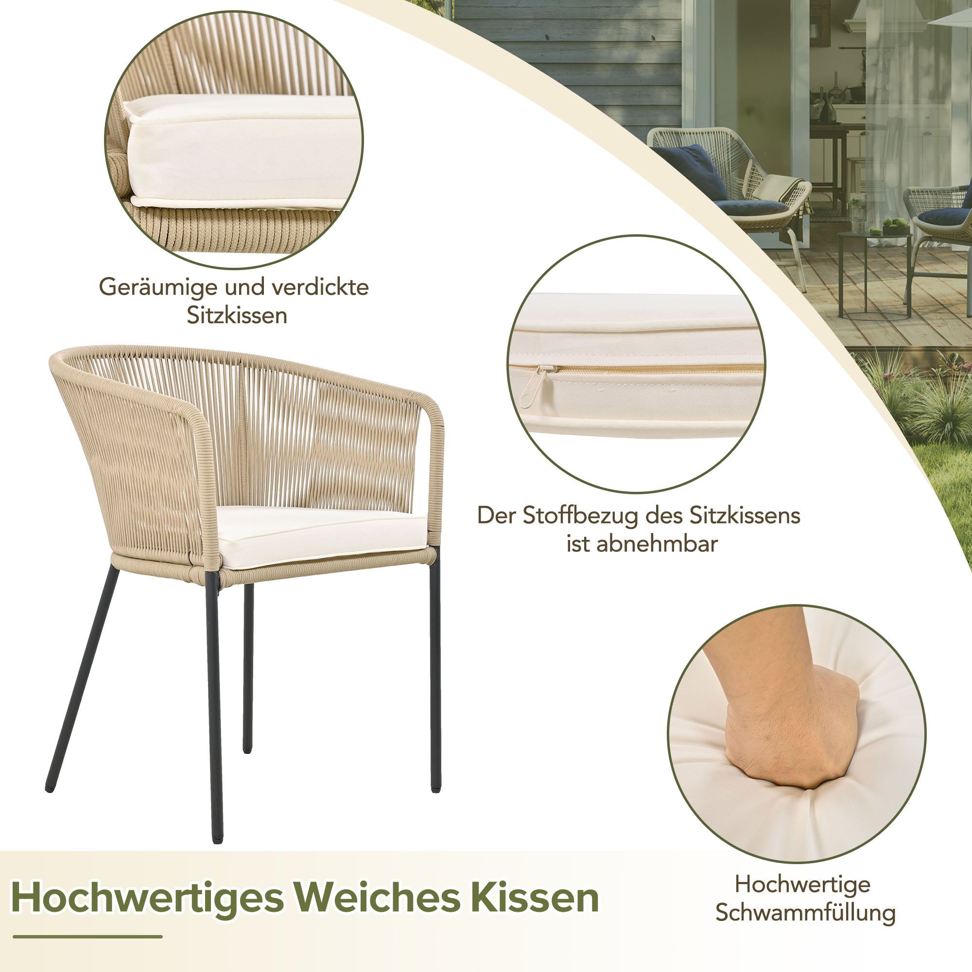 Logidon Tuineetset 7-delig Rope Lounge met acaciahouten tafel beige kussens