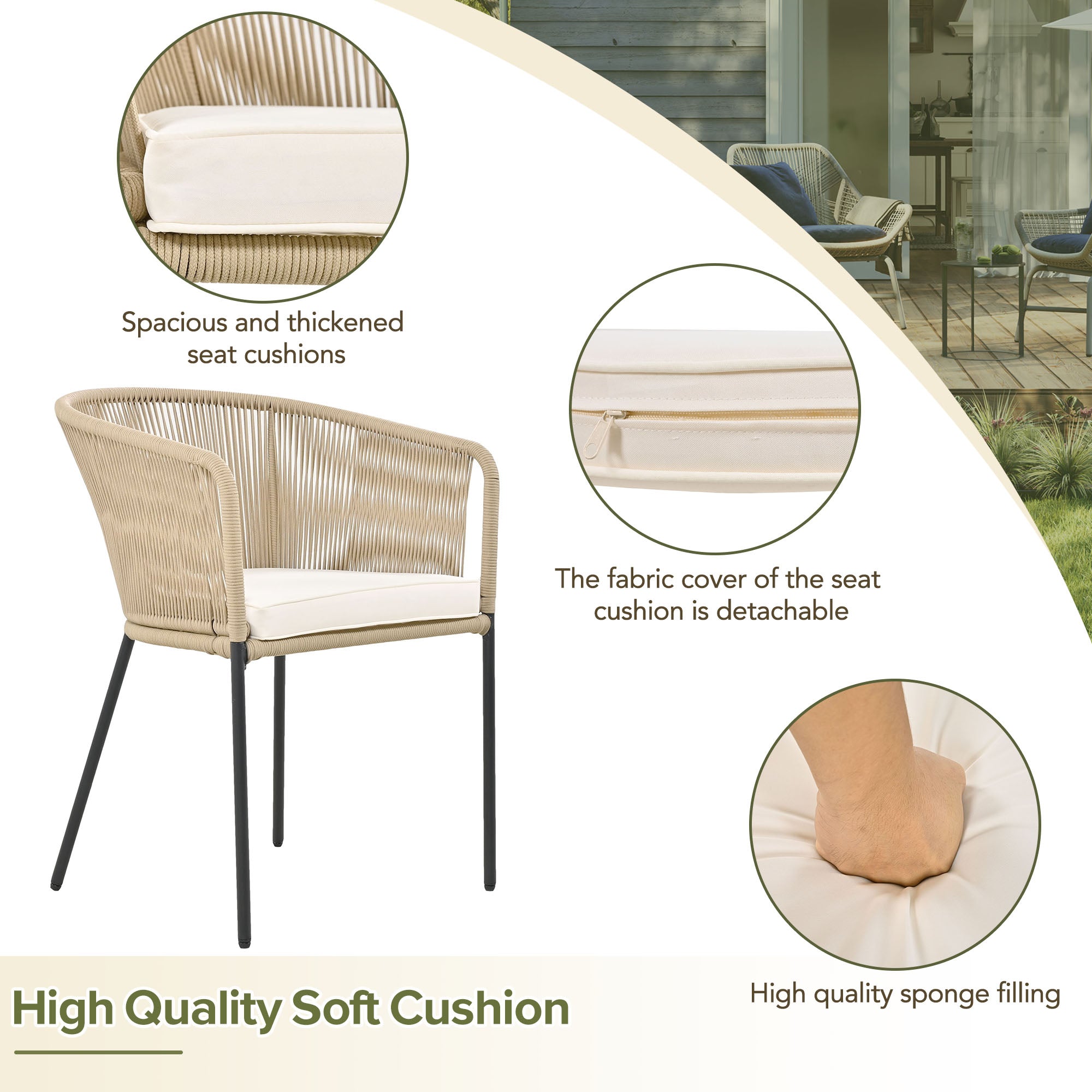 Logidon Tuineetset 7-delig Rope Lounge met acaciahouten tafel beige kussens
