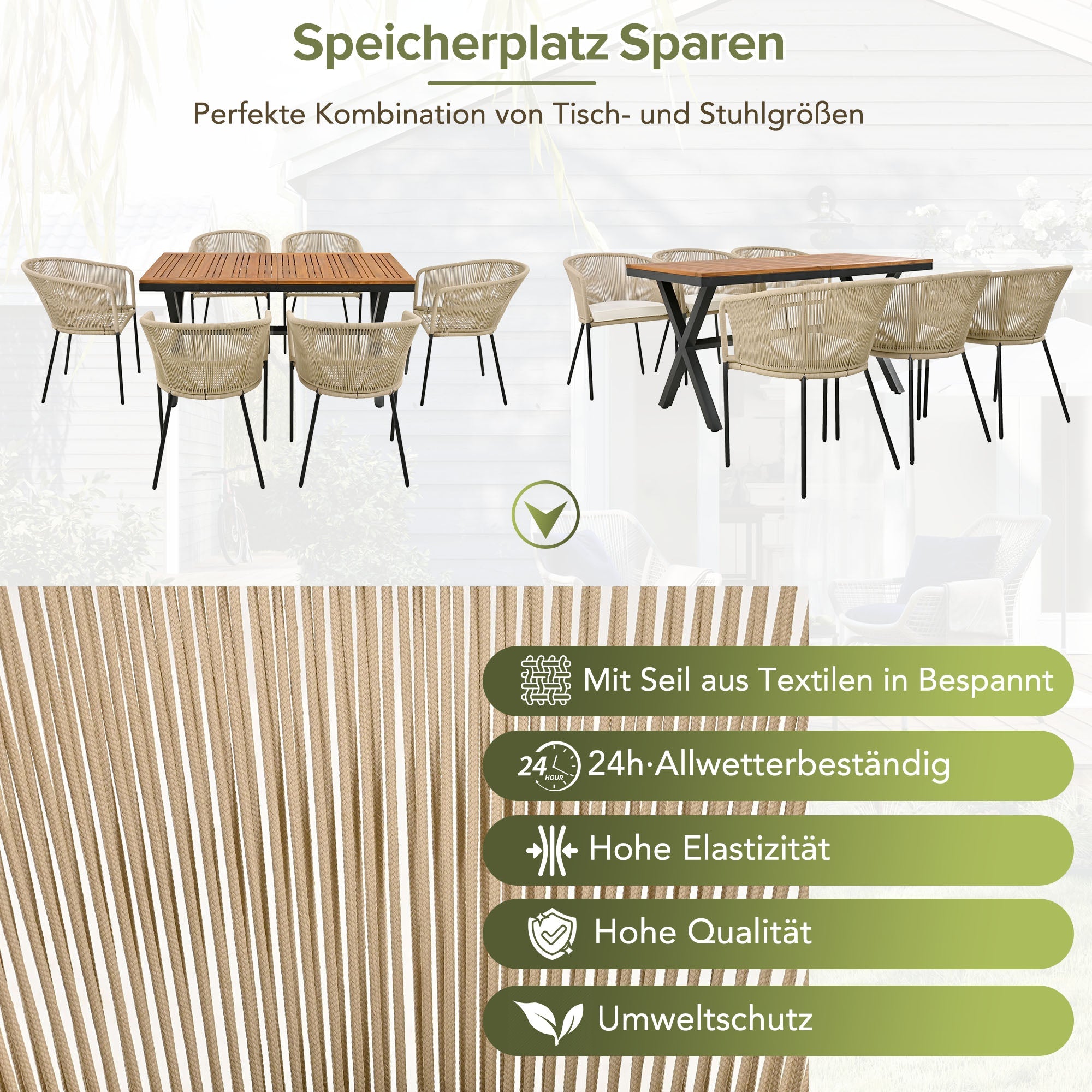 Logidon Tuineetset 7-delig Rope Lounge met acaciahouten tafel beige kussens