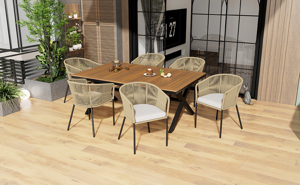 Logidon Tuineetset 7-delig Rope Lounge met acaciahouten tafel beige kussens