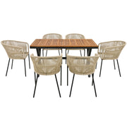 Logidon Tuineetset 7-delig Rope Lounge met acaciahouten tafel beige kussens