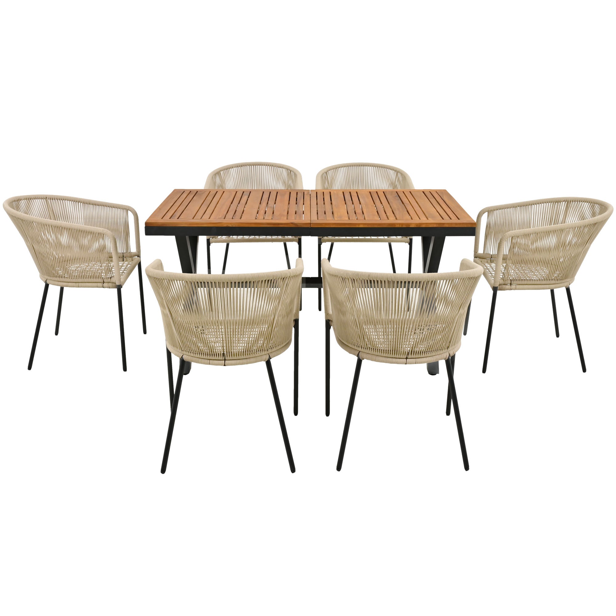 Logidon Tuineetset 7-delig Rope Lounge met acaciahouten tafel beige kussens