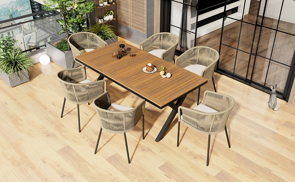 Logidon Tuineetset 7-delig Rope Lounge met acaciahouten tafel beige kussens