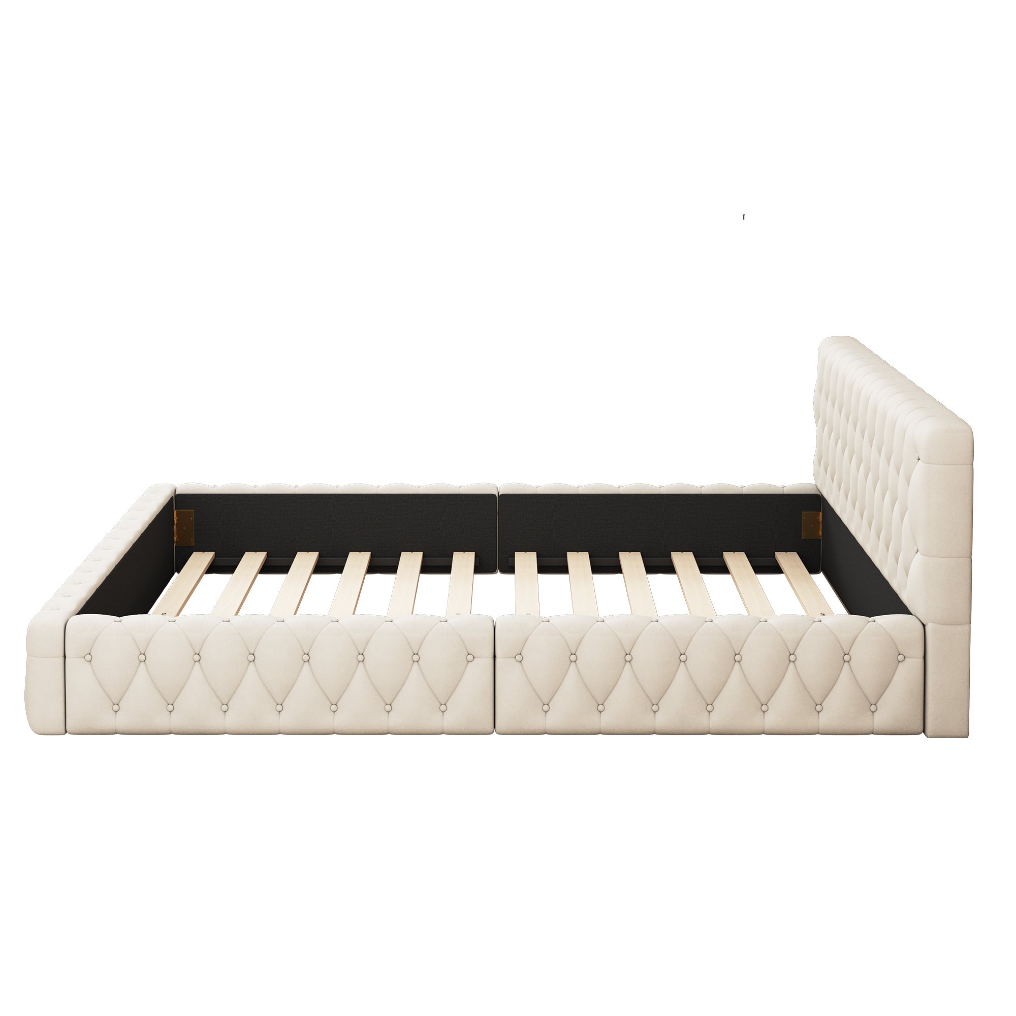 Logidon gestoffeerd jeugd tweepersoonsbed 140 x 200 cm beige velours