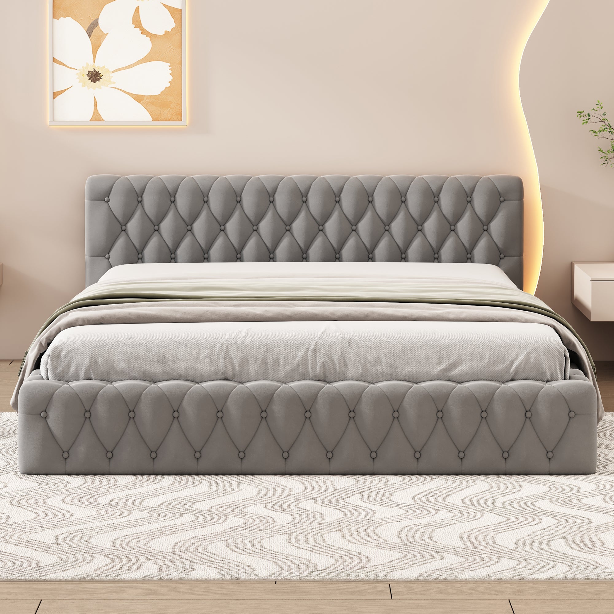Logidon gestoffeerd bed jeugd tweepersoonsbed 140 x 200 cm velours grijs