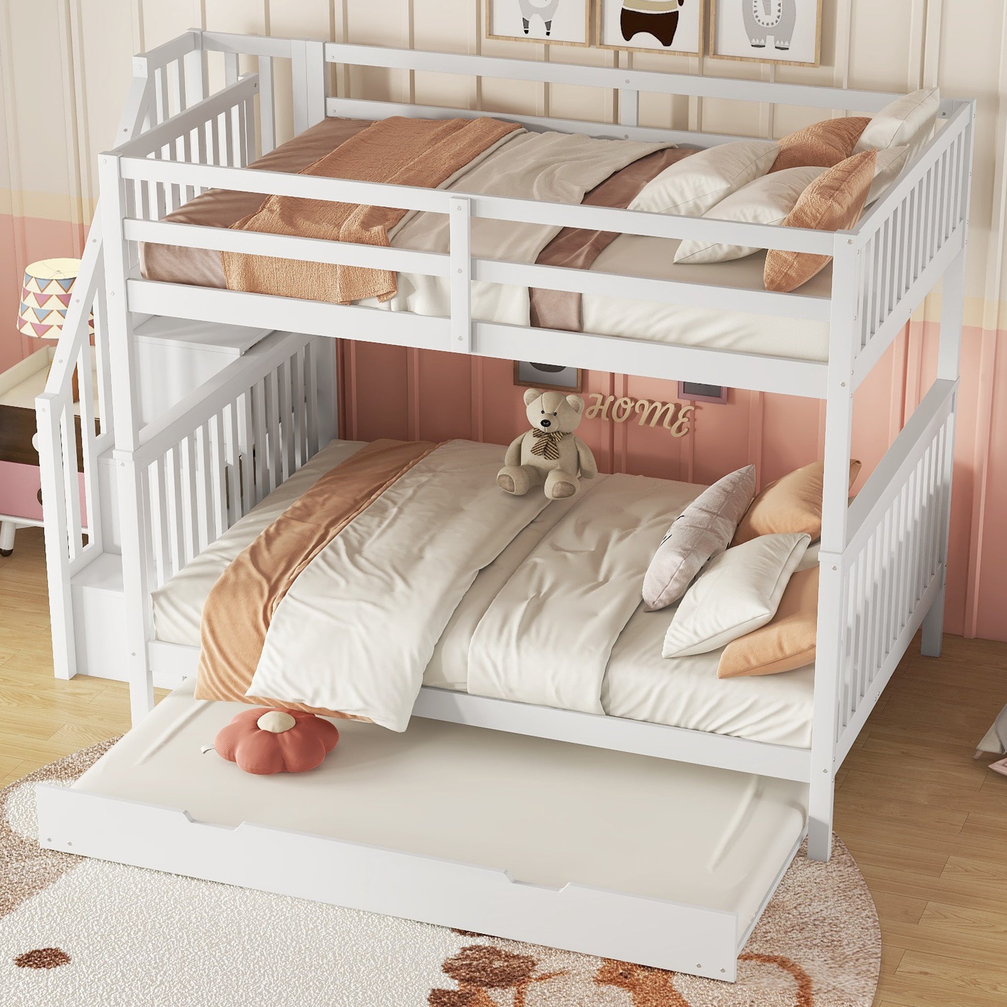 Logidon bunk bed 140x200 cm with trundle bed stair shelf white