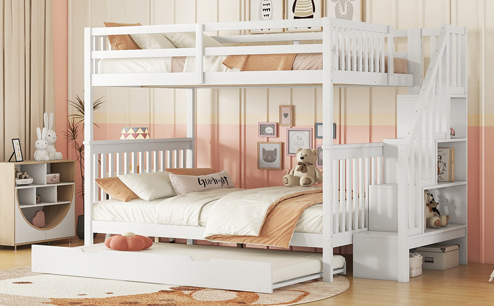 Logidon bunk bed 140x200 cm with trundle bed stair shelf white