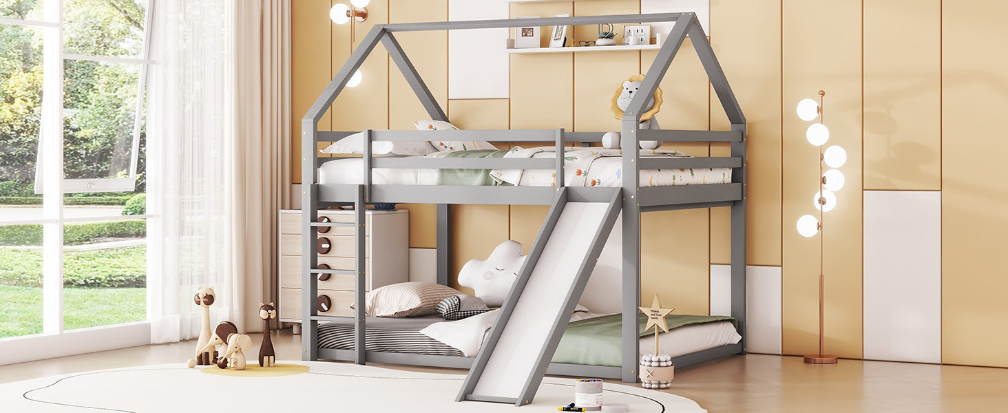 Logidon bunk bed double bed 140x200 gray with slide