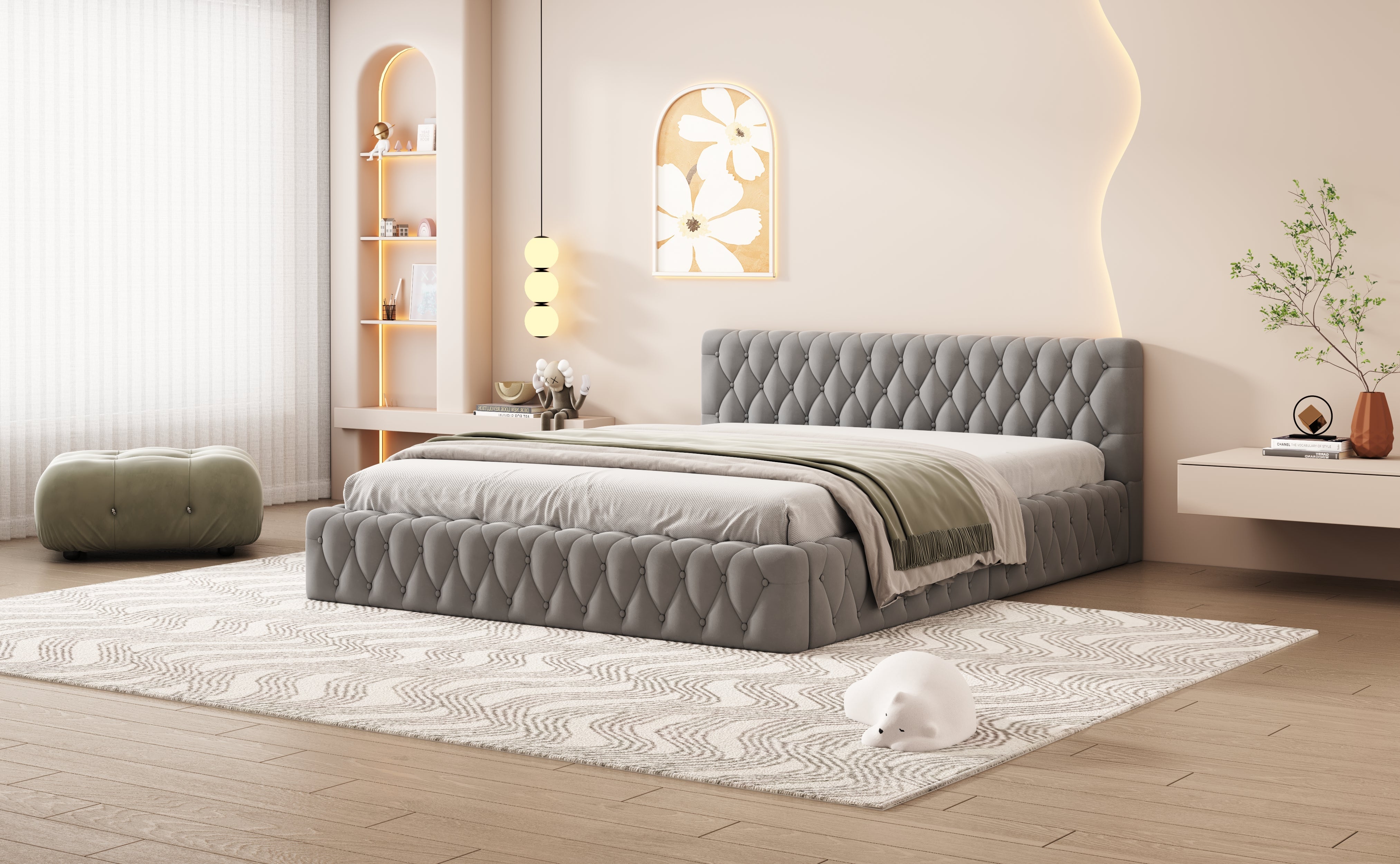 Logidon gestoffeerd bed jeugd tweepersoonsbed 140 x 200 cm velours grijs