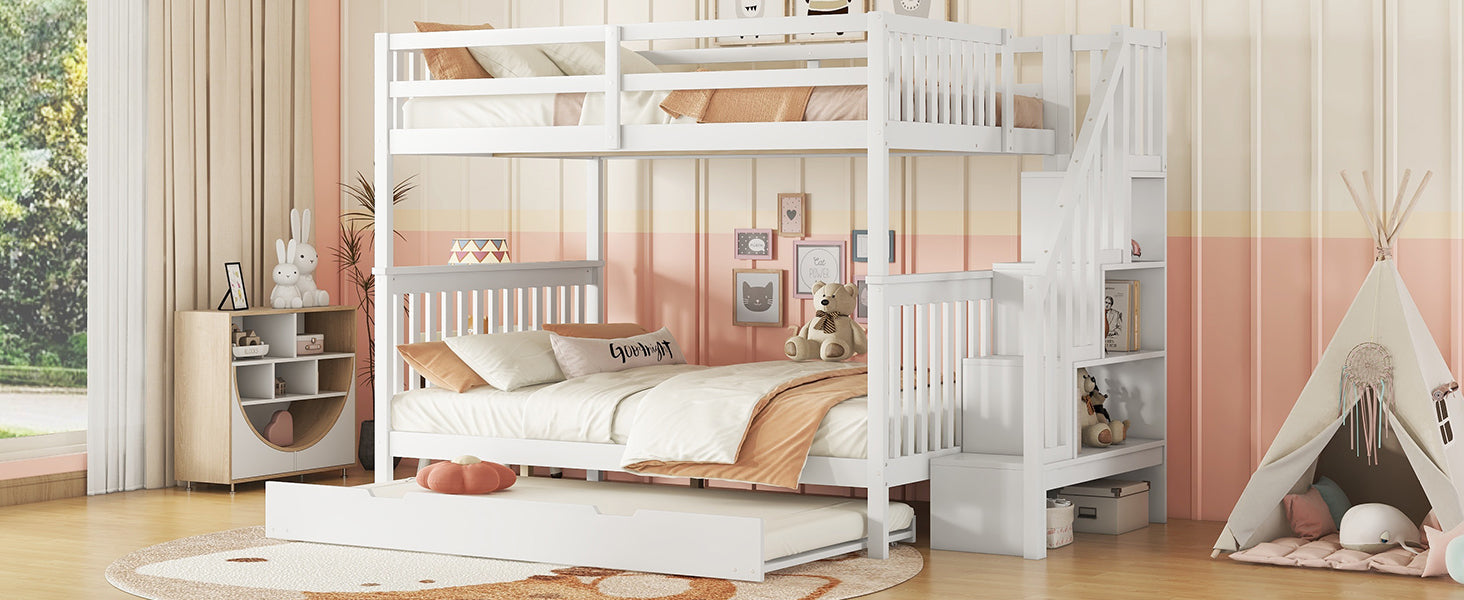 Logidon bunk bed 140x200 cm with trundle bed stair shelf white