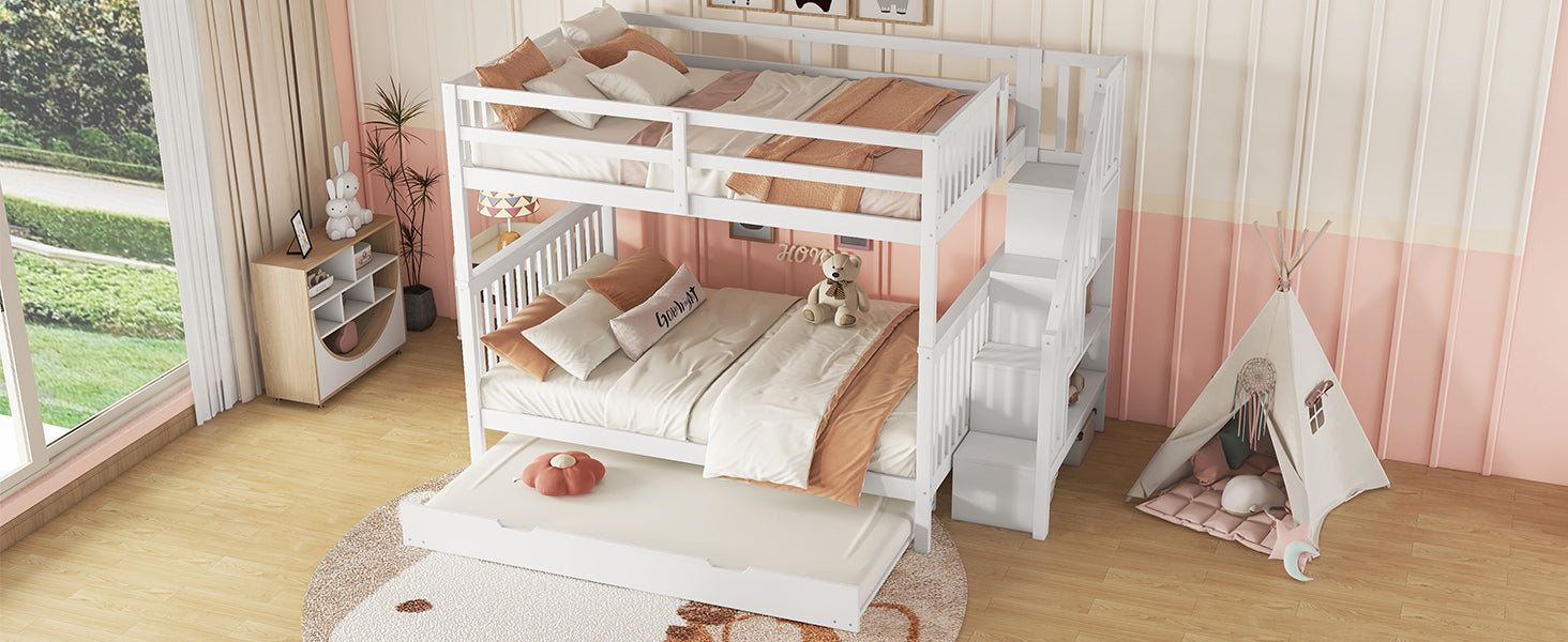 Logidon bunk bed 140x200 cm with trundle bed stair shelf white