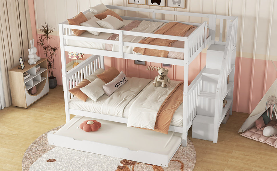 Logidon bunk bed 140x200 cm with trundle bed stair shelf white
