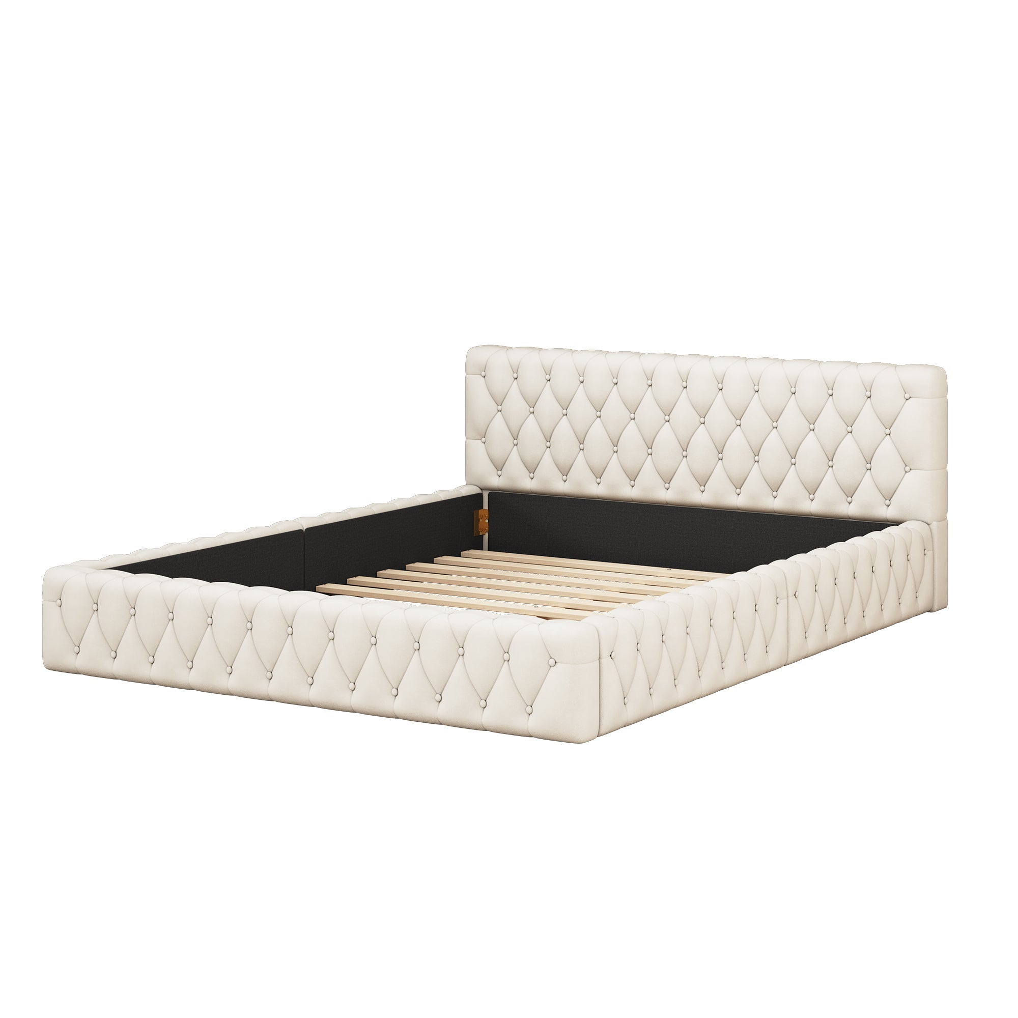 Logidon gestoffeerd jeugd tweepersoonsbed 140 x 200 cm beige velours